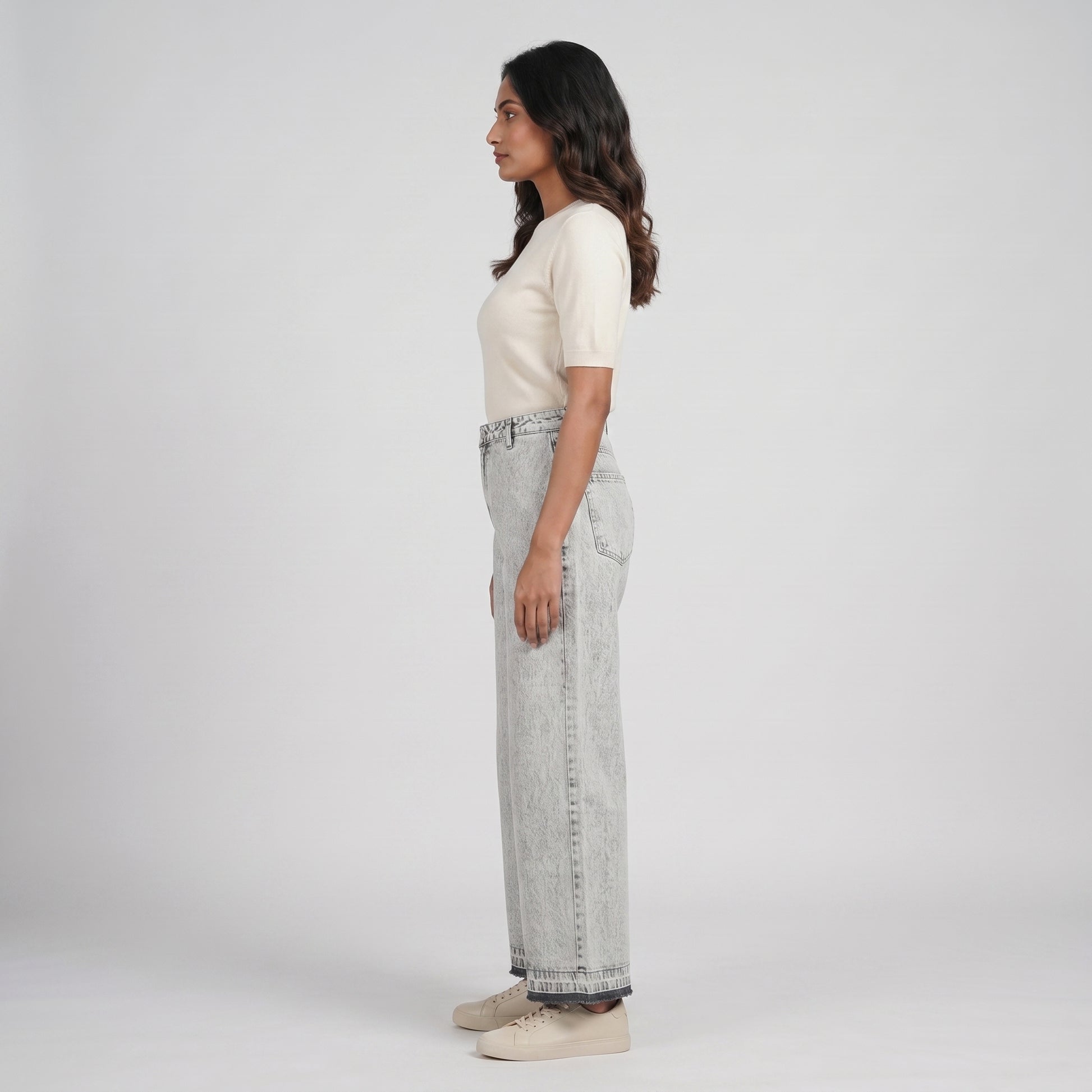 Solid Wide Leg High Rise Jeans