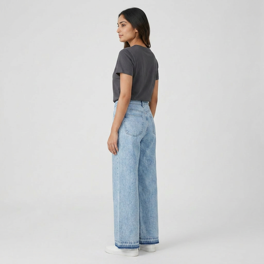 Solid Wide Leg High Rise Jeans