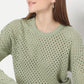 Loose Structure Flat Knit Ribbed Hem Full Sleeve Sweater