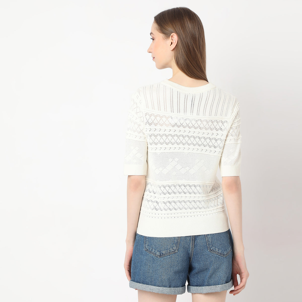 Structured Crochet Design Short Sleeve Top