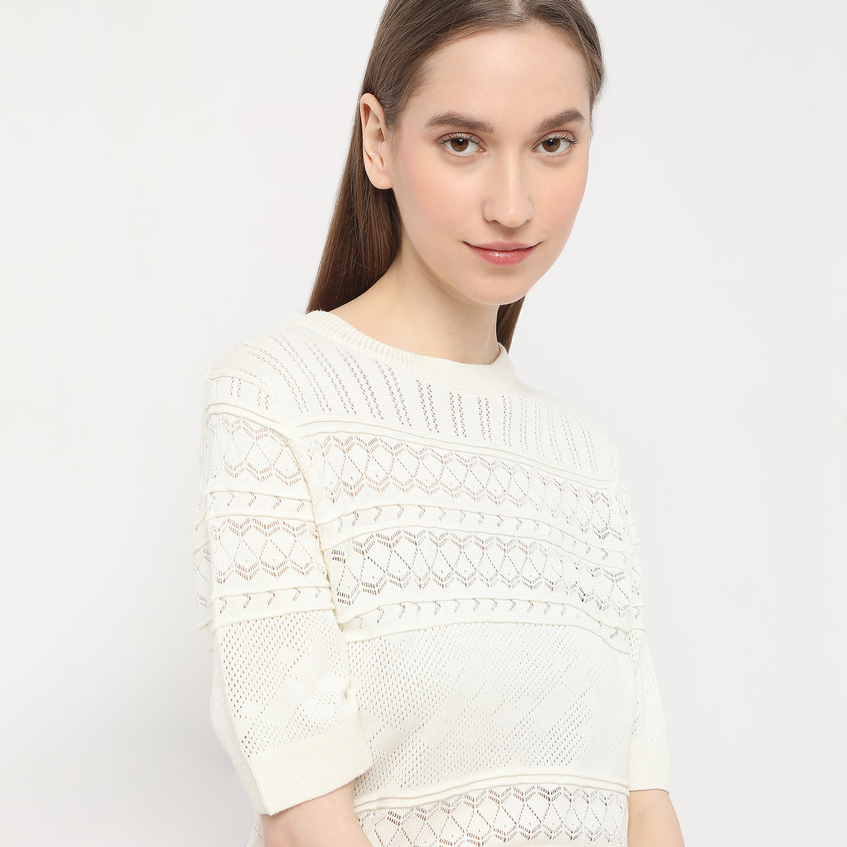 Structured Crochet Design Short Sleeve Top