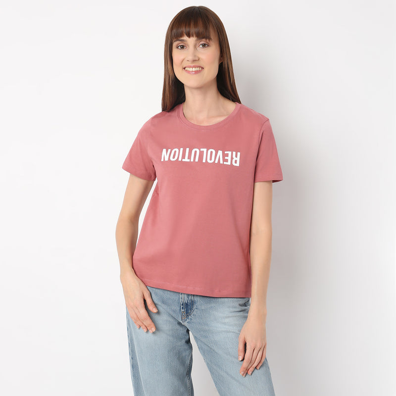 Regular Fit Printed Round Neck T-Shirt