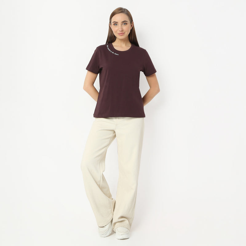 Regular Fit Solid Round Neck Regular Length T-Shirt