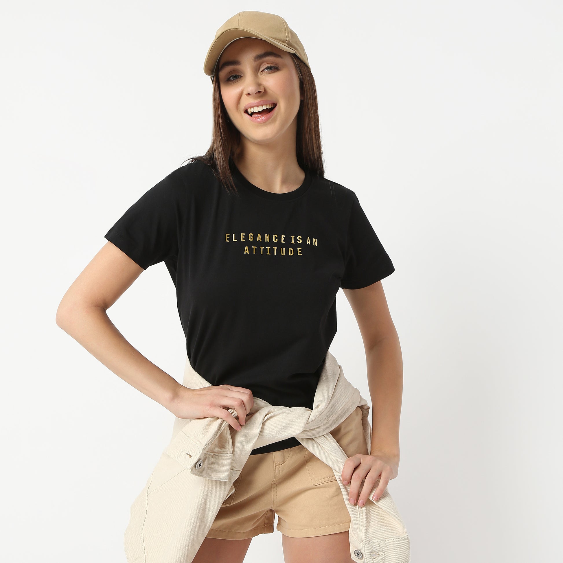 Regular Fit Solid Round Neck Regular Length T-Shirt