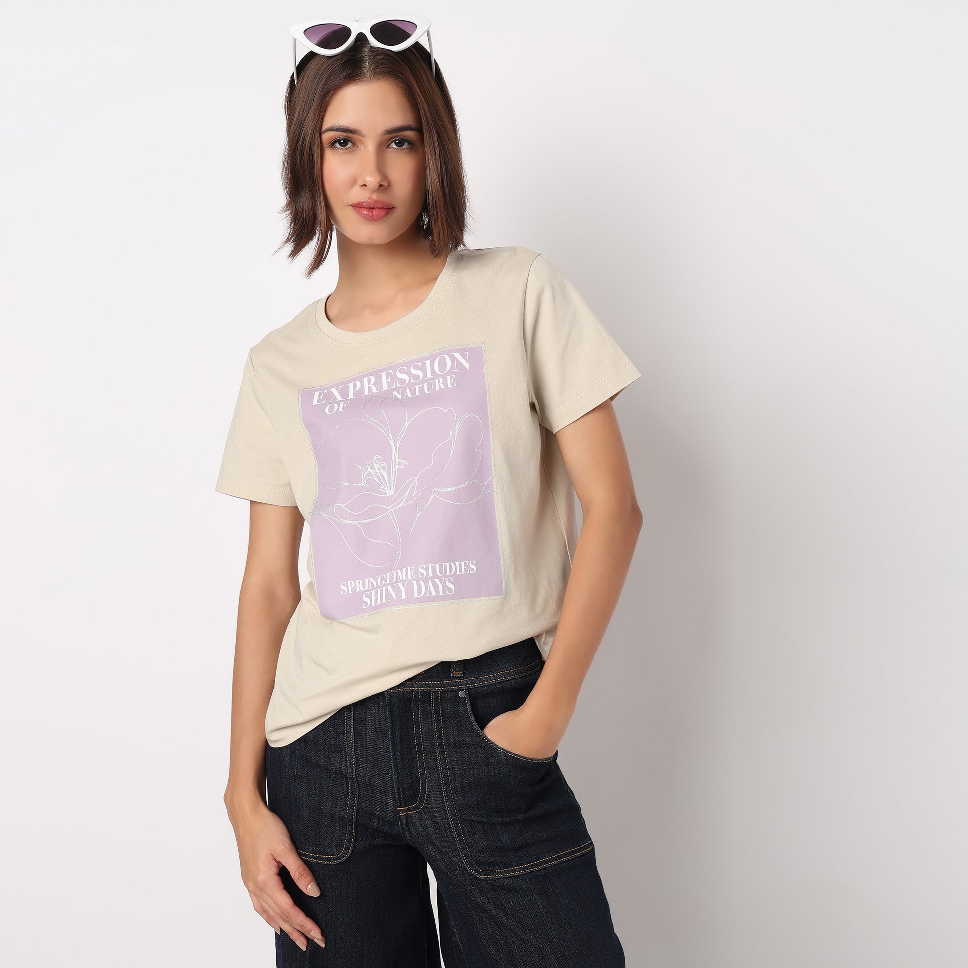 Cotton Crew Neck Graphic T-Shirt