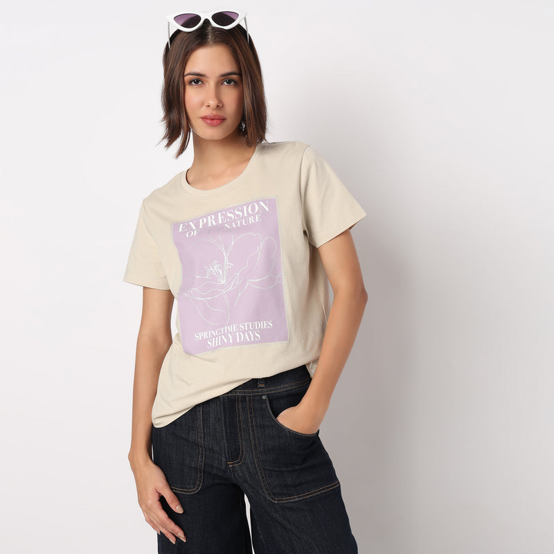 Cotton Crew Neck Graphic T-Shirt