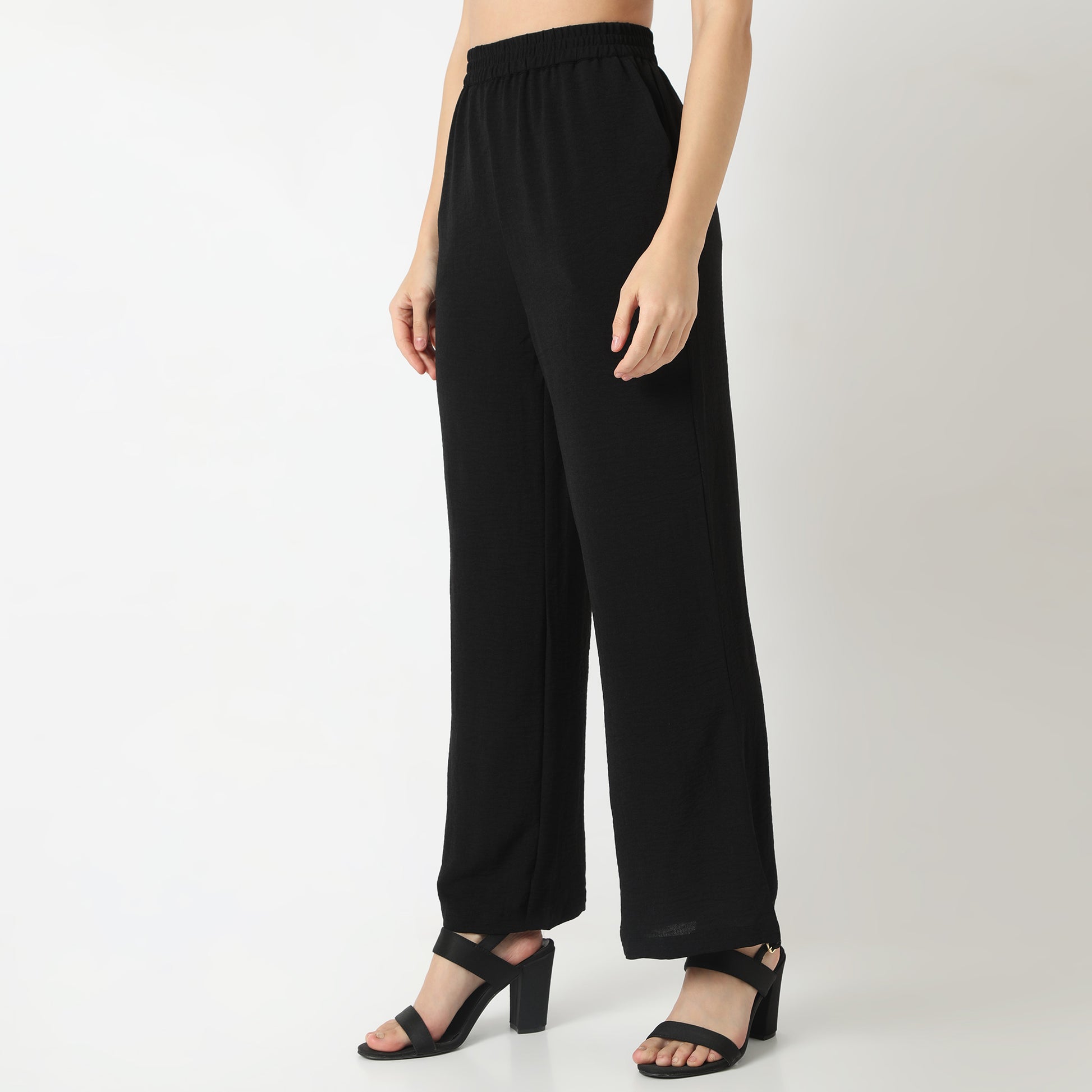 Regular Fit Solid Regular Length High Rise Palazzos