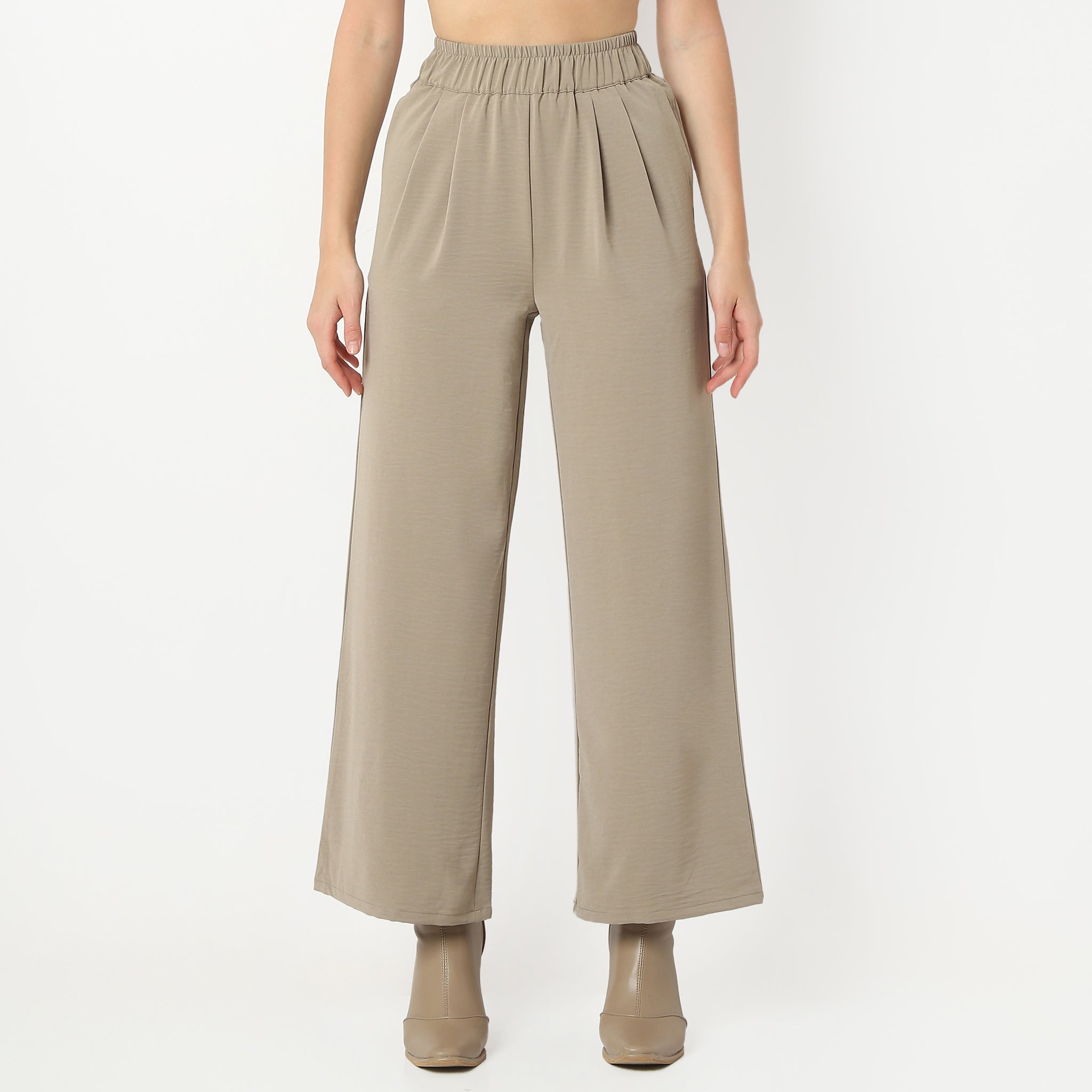 Regular Fit Solid Ankle Length Mid Rise Palazzos