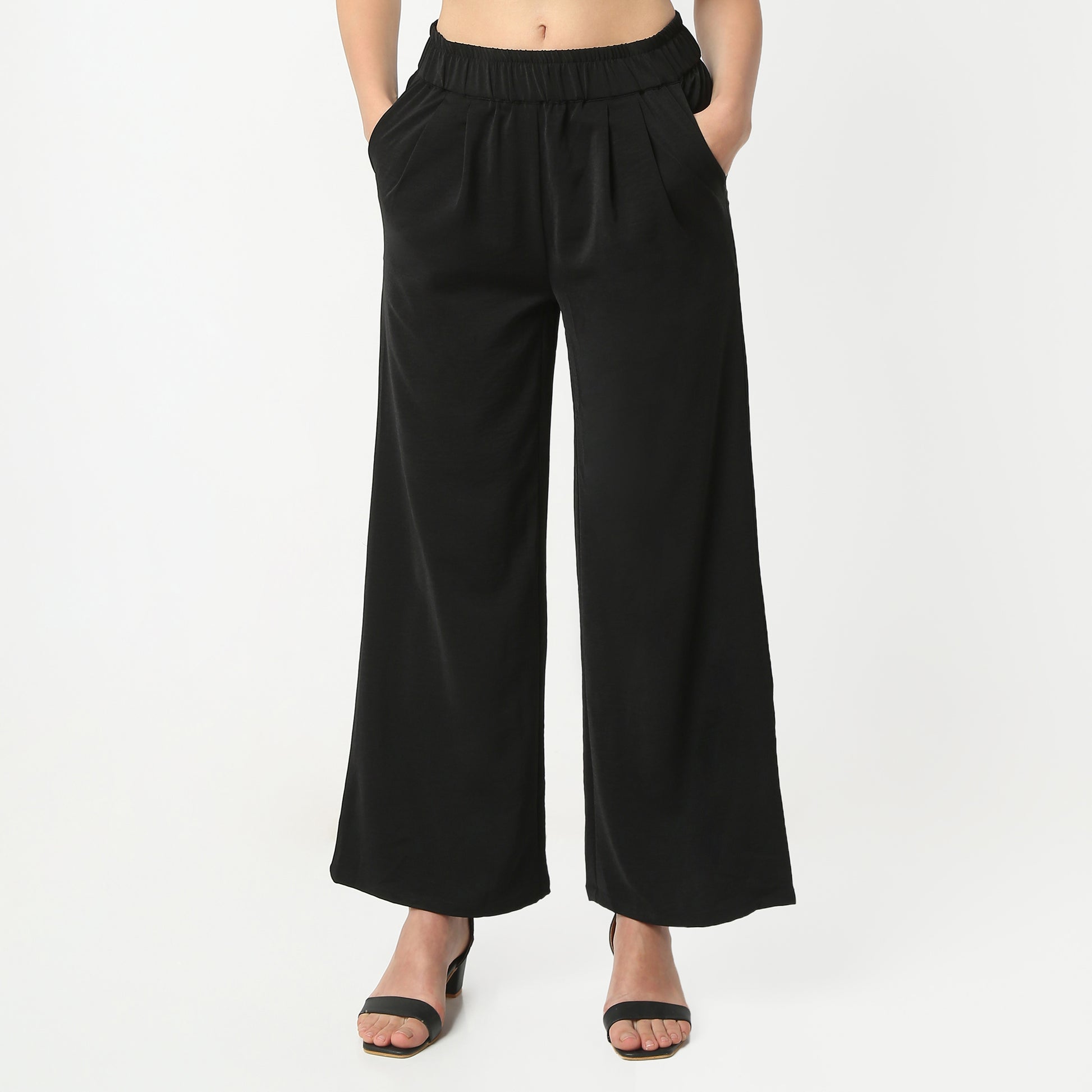 Regular Fit Solid Ankle Length Mid Rise Palazzos