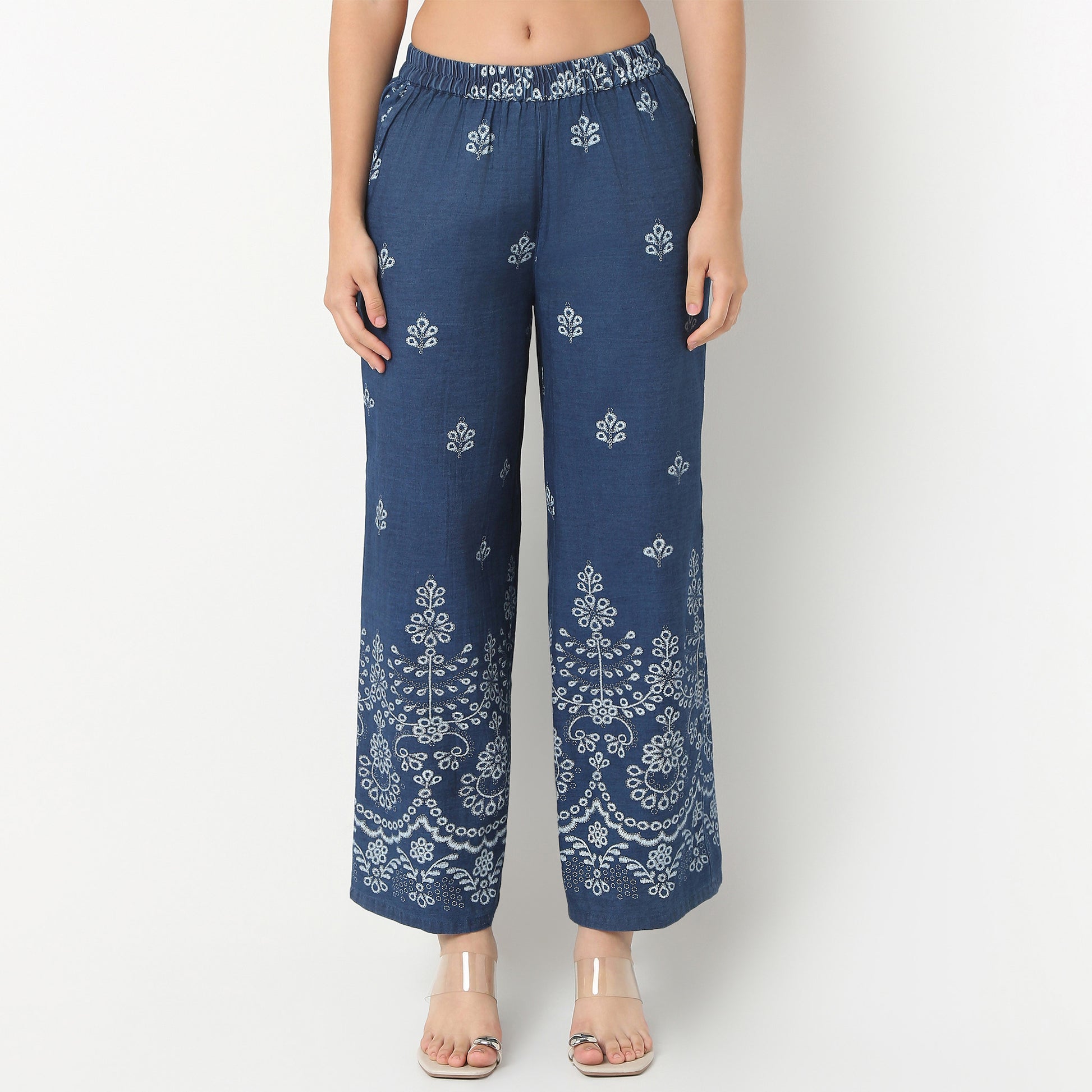 Straight Fit Printed High Rise Palazzo