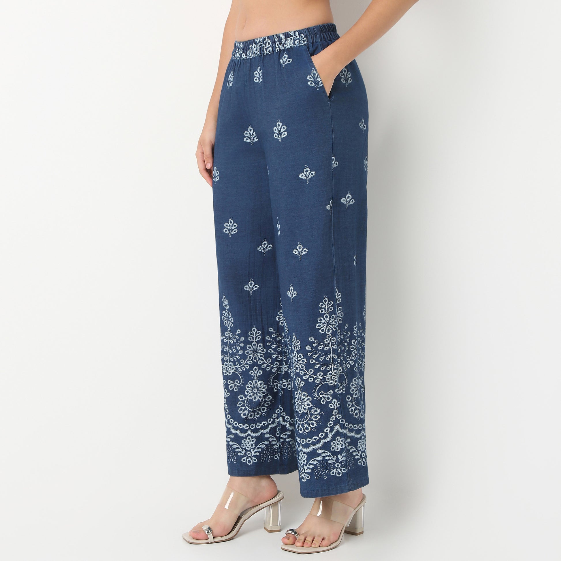 Straight Fit Printed High Rise Palazzo