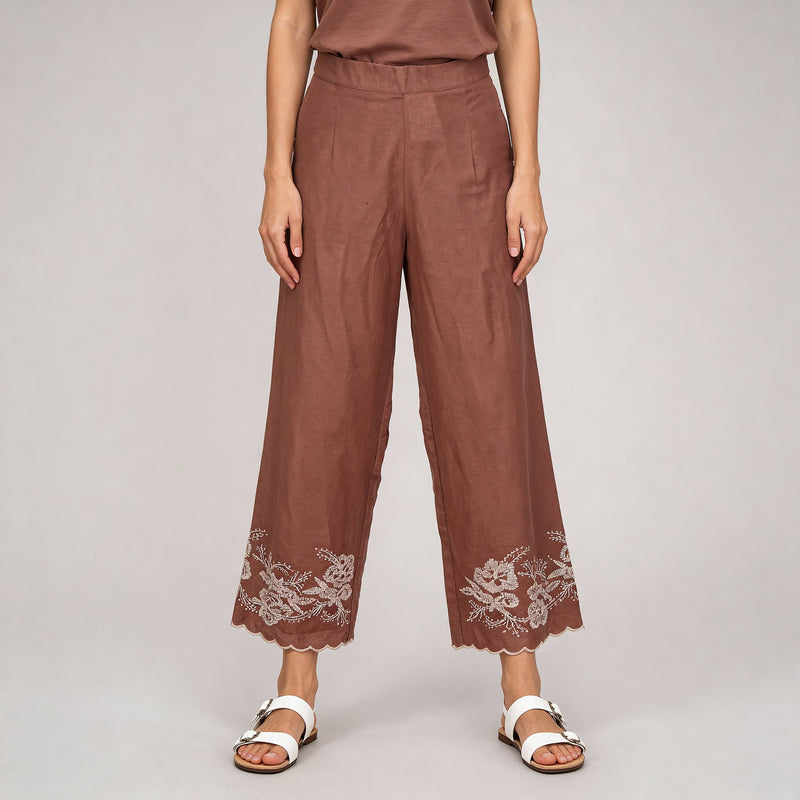 Embroidered High Rise Straight Palazzos