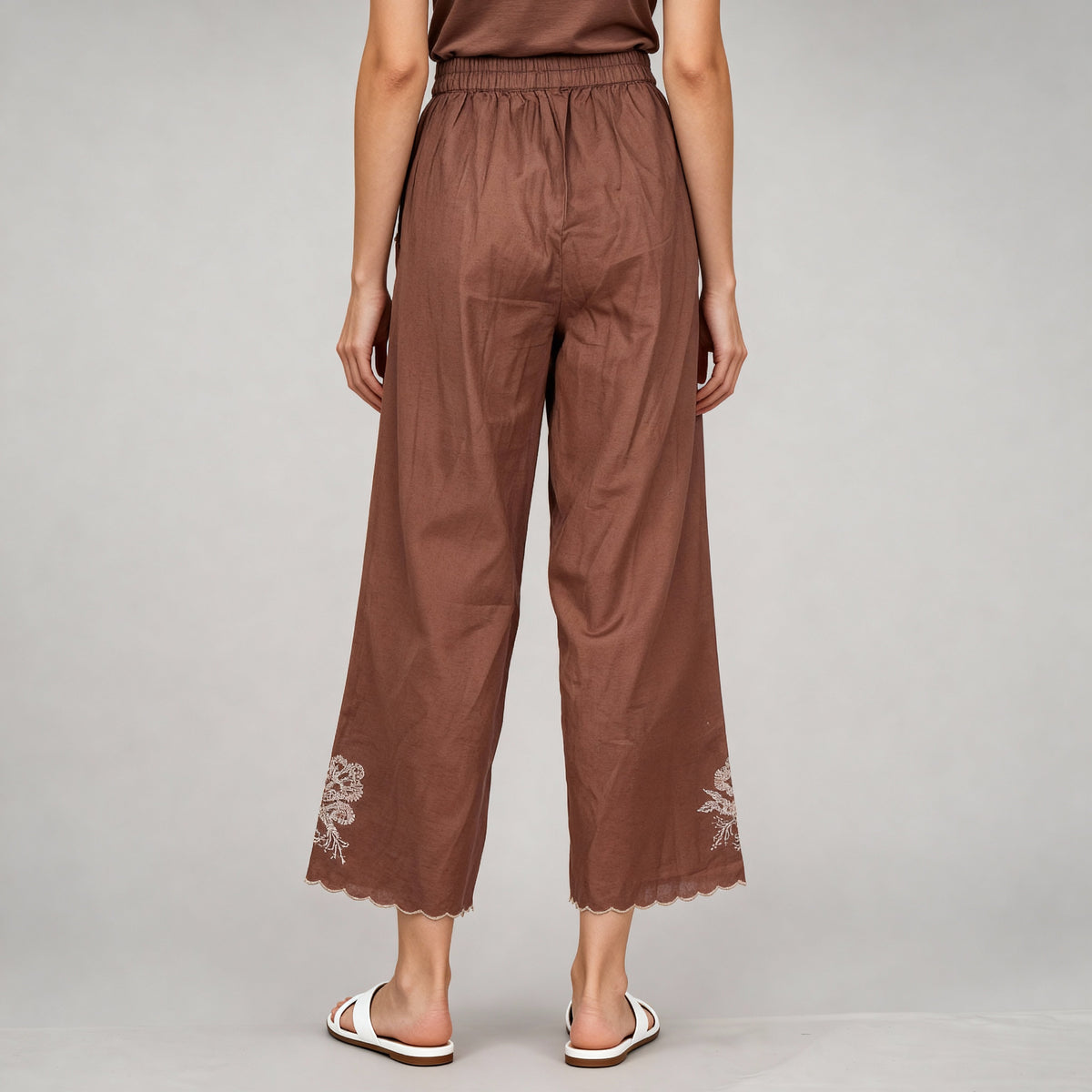 Embroidered High Rise Straight Palazzos