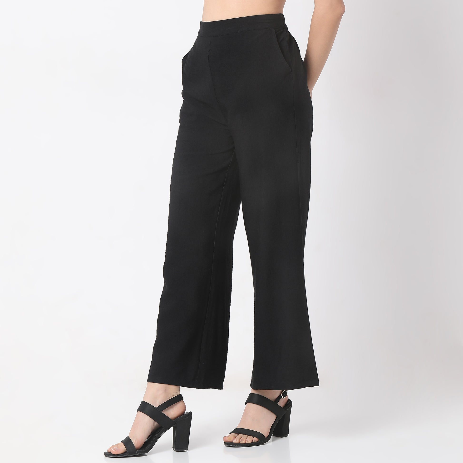 Regular Fit Solid Mid Rise Palazzos