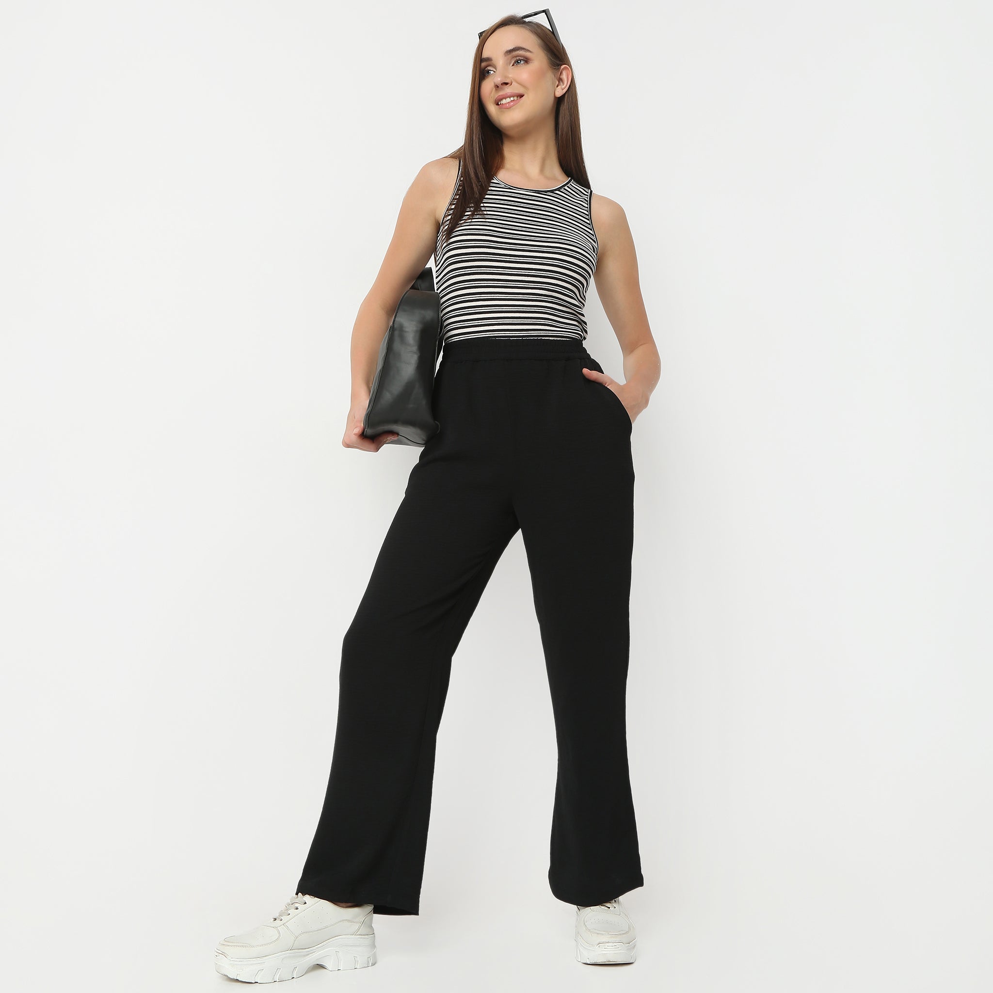 Regular Fit Solid Regular Length Mid Rise Palazzos