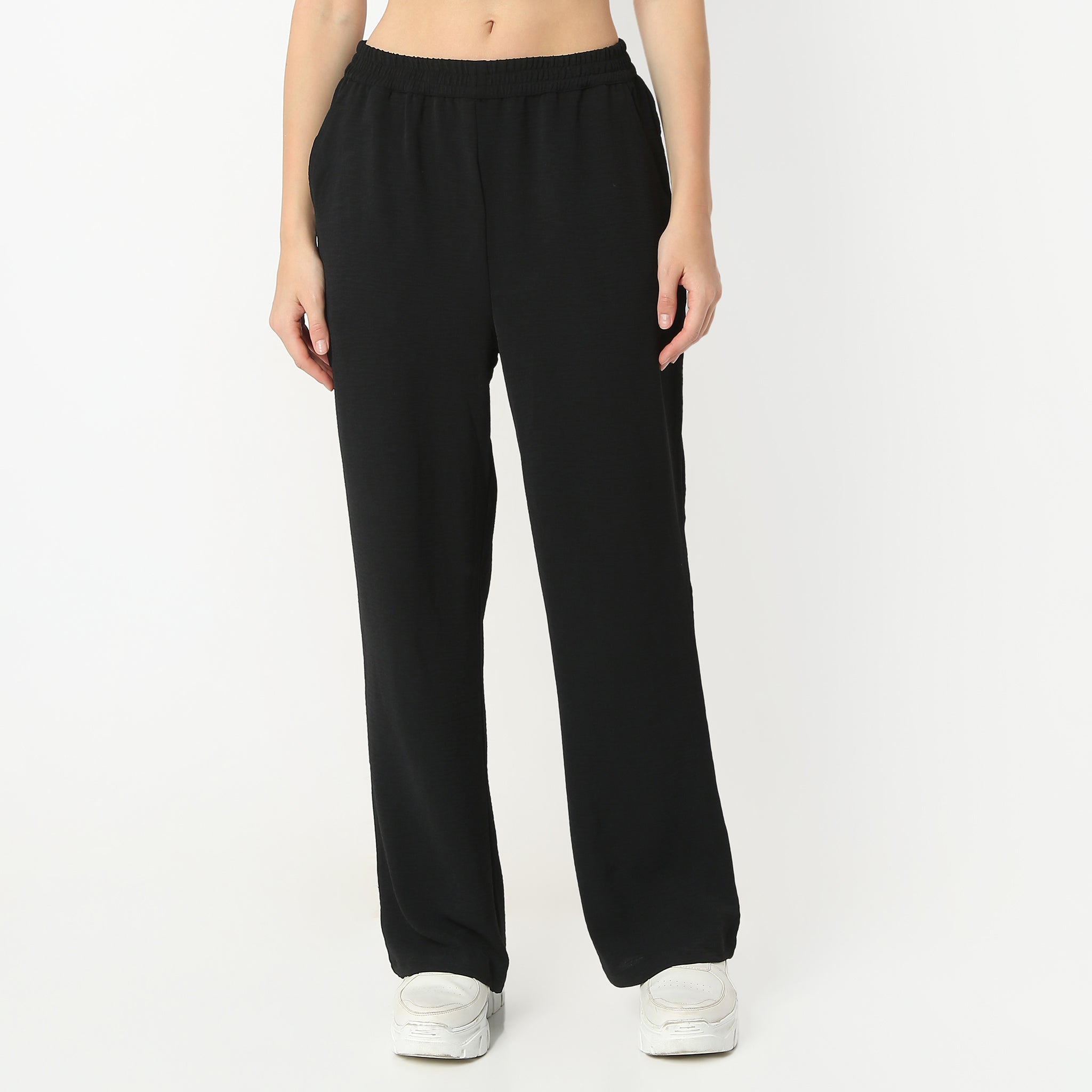 Regular Fit Solid Regular Length Mid Rise Palazzos