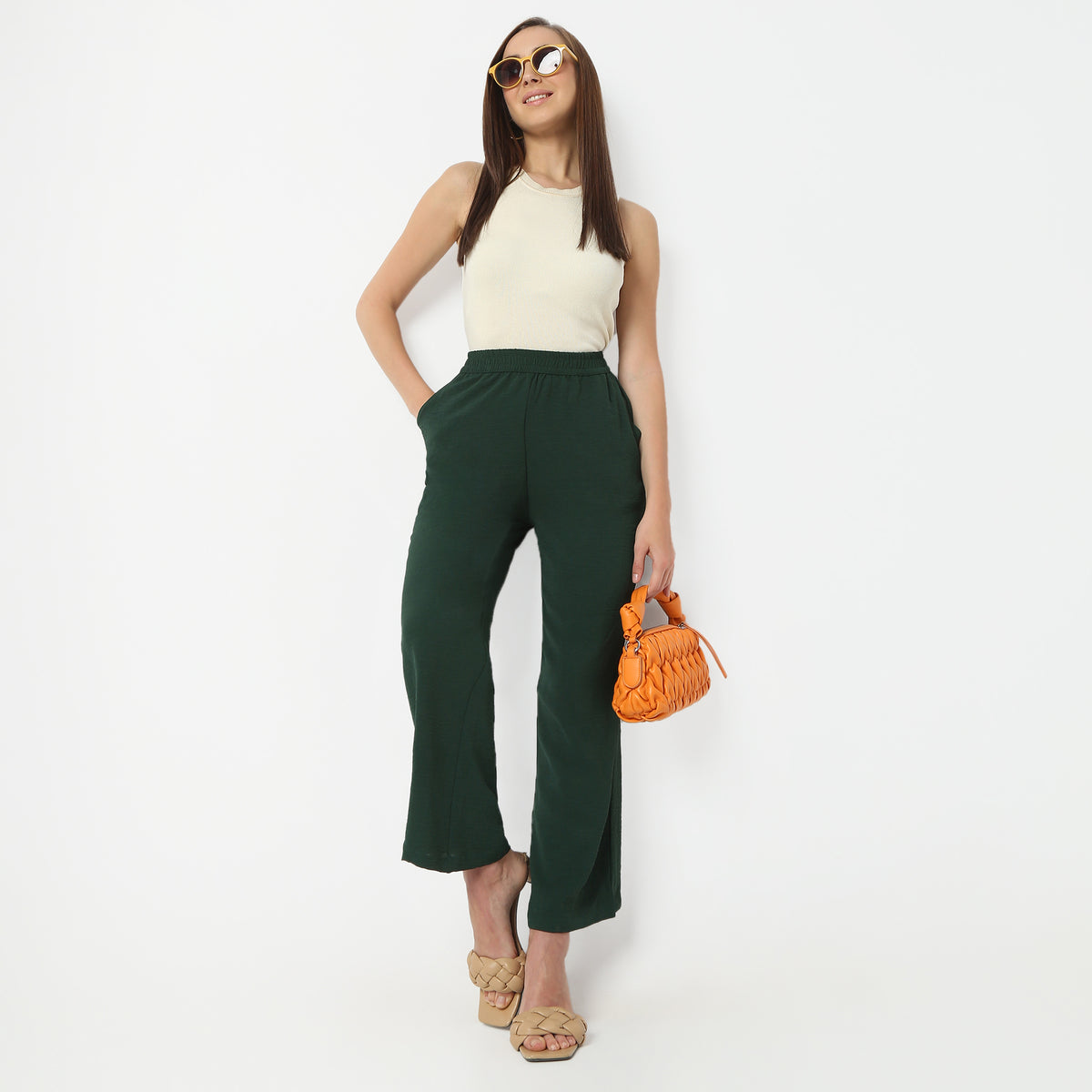 Regular Fit Solid Regular Length Mid Rise Palazzos