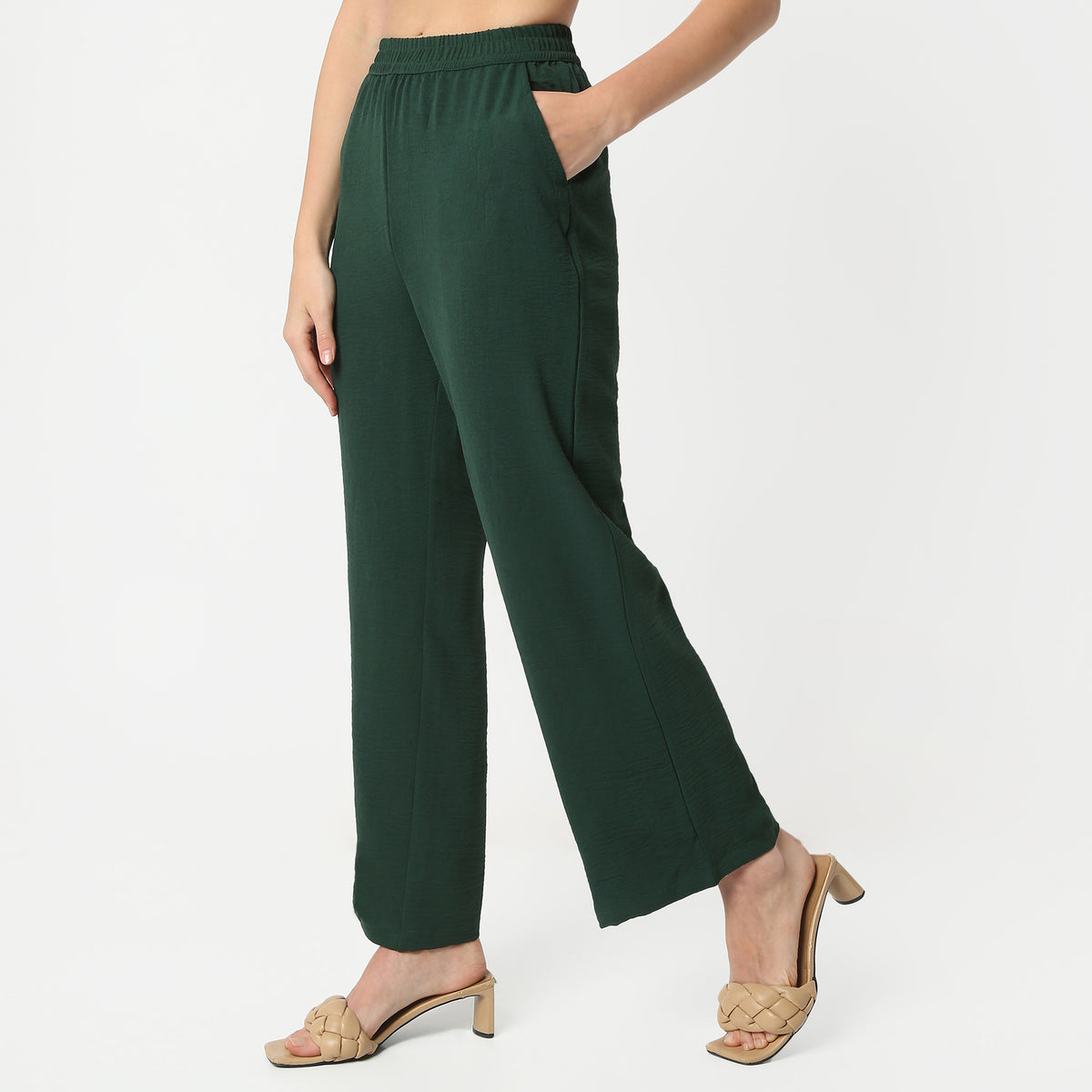 Regular Fit Solid Regular Length Mid Rise Palazzos