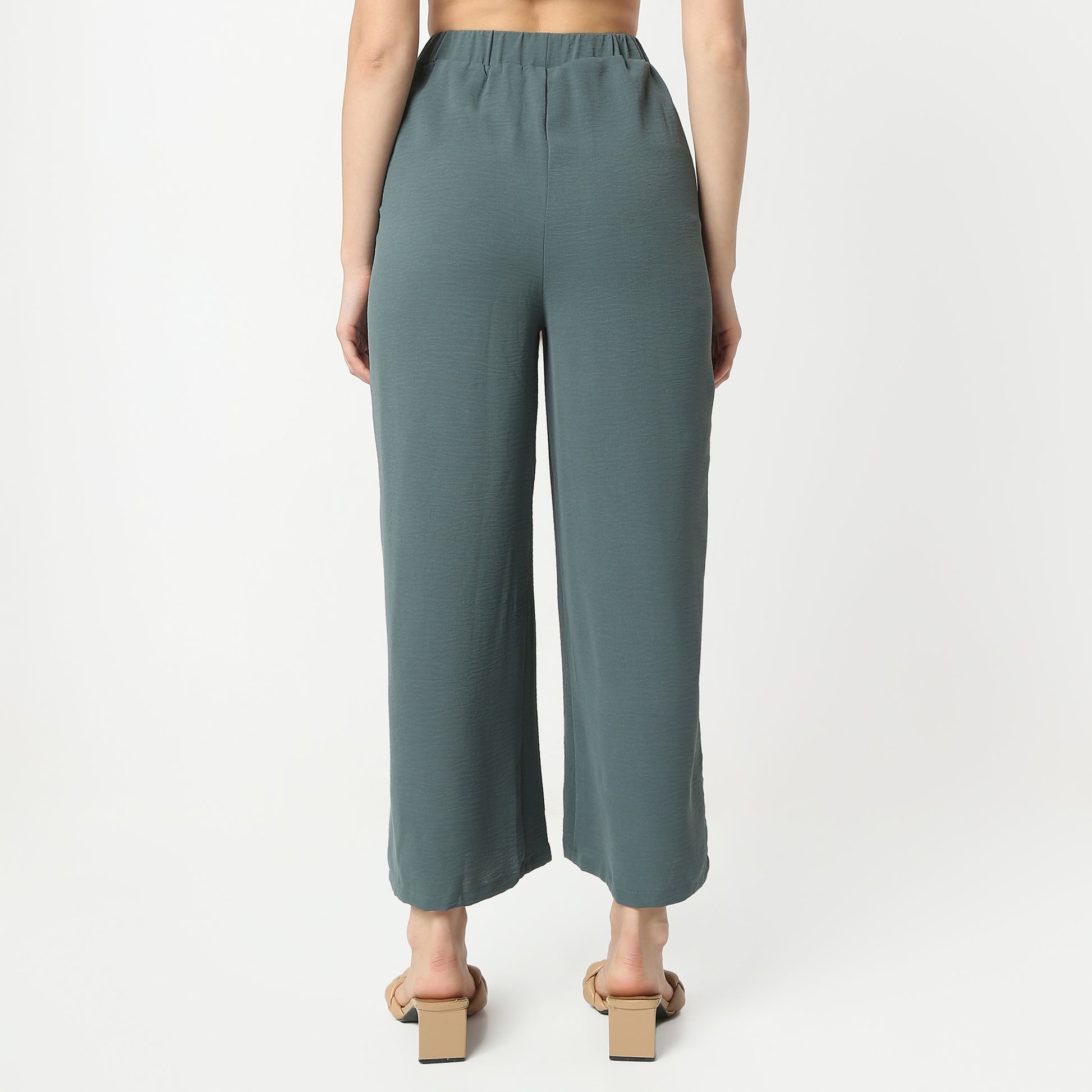 Regular Fit Structured Ankle Length Mid Rise Palazzos