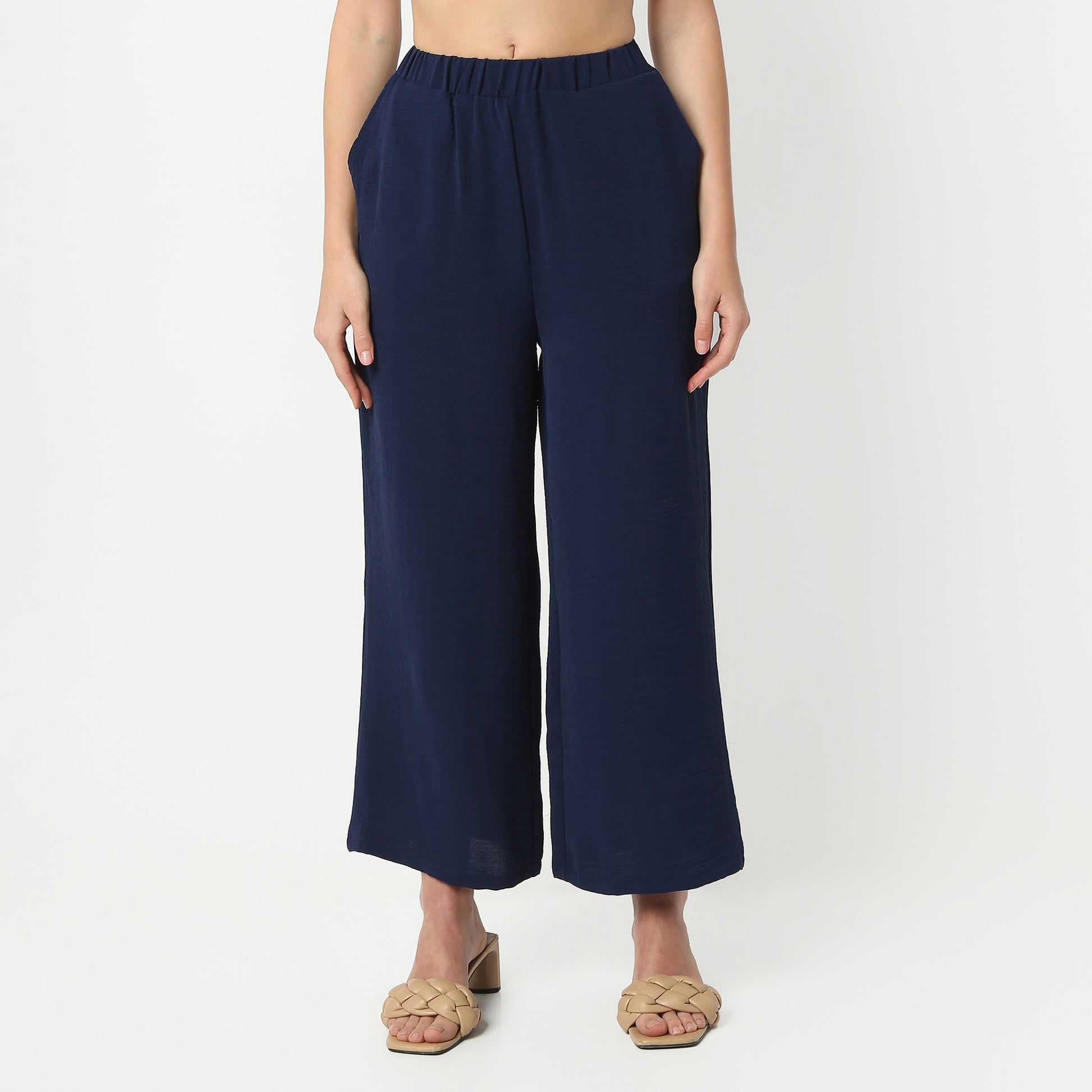 Regular Fit Structured Ankle Length Mid Rise Palazzos