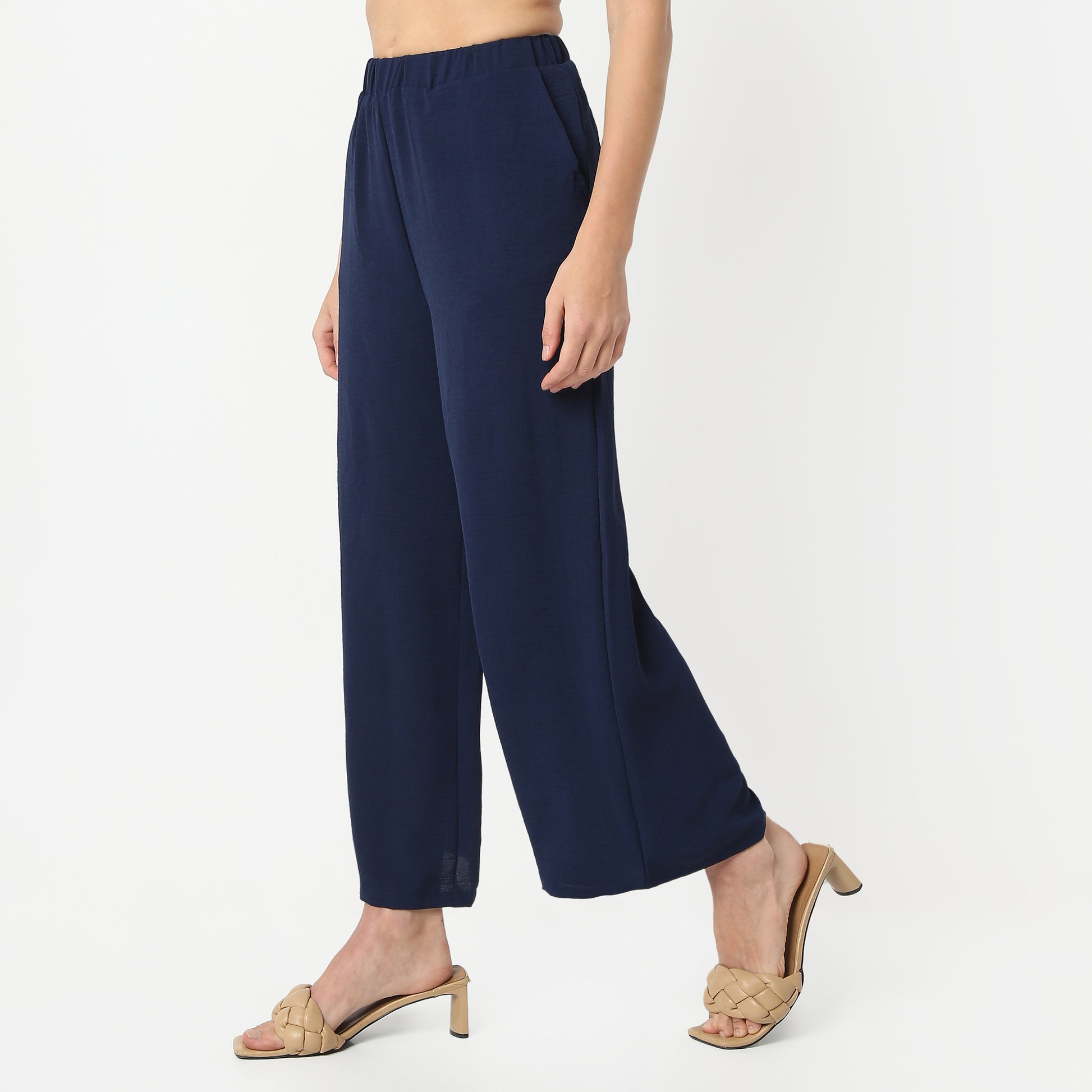 Regular Fit Structured Ankle Length Mid Rise Palazzos