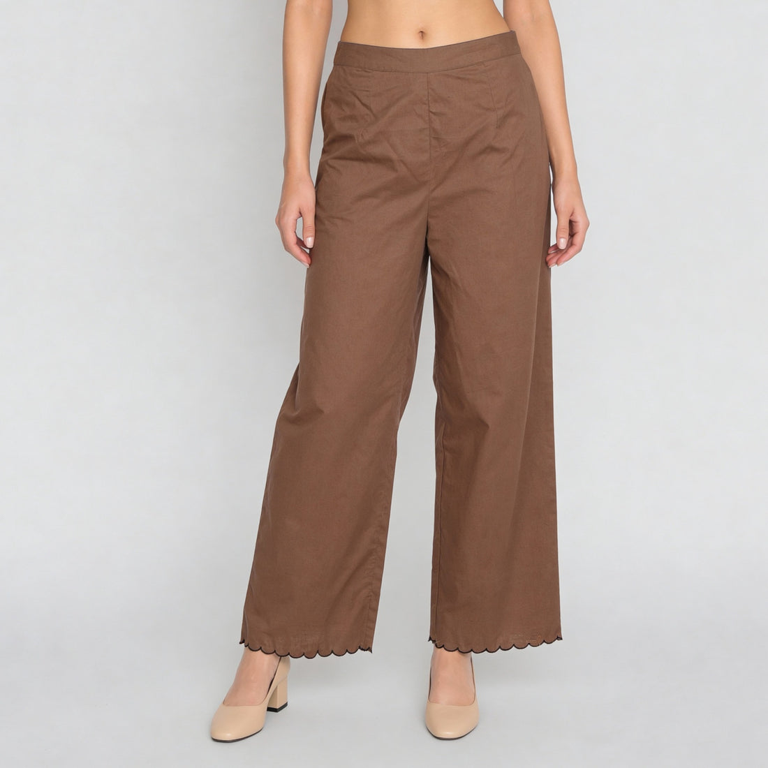 Cotton Solid Mid Rise Palazzos