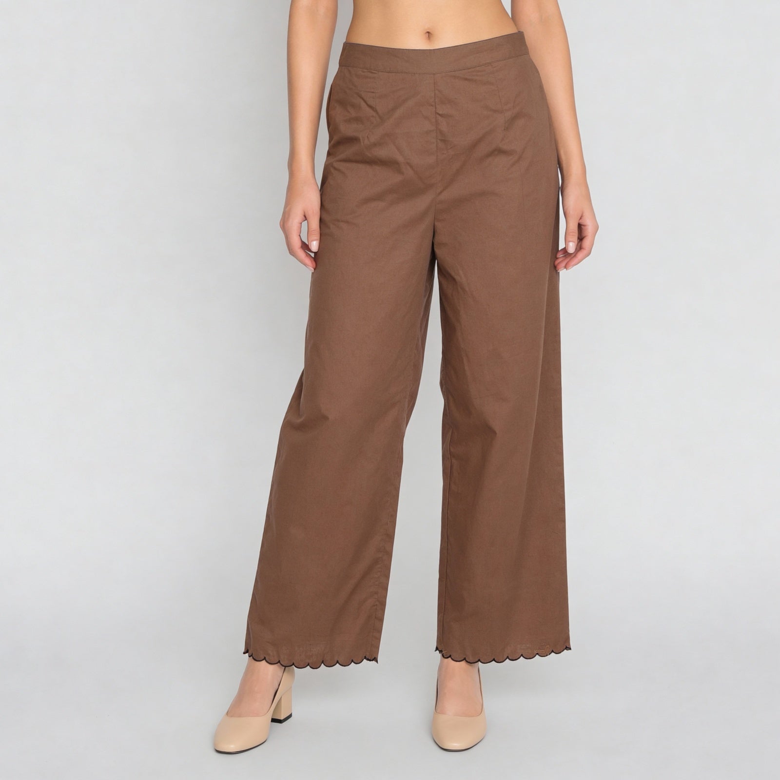 Cotton Solid Mid Rise Palazzos