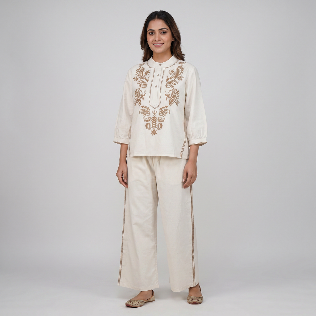 Cotton Embroidered Straight Palazzo