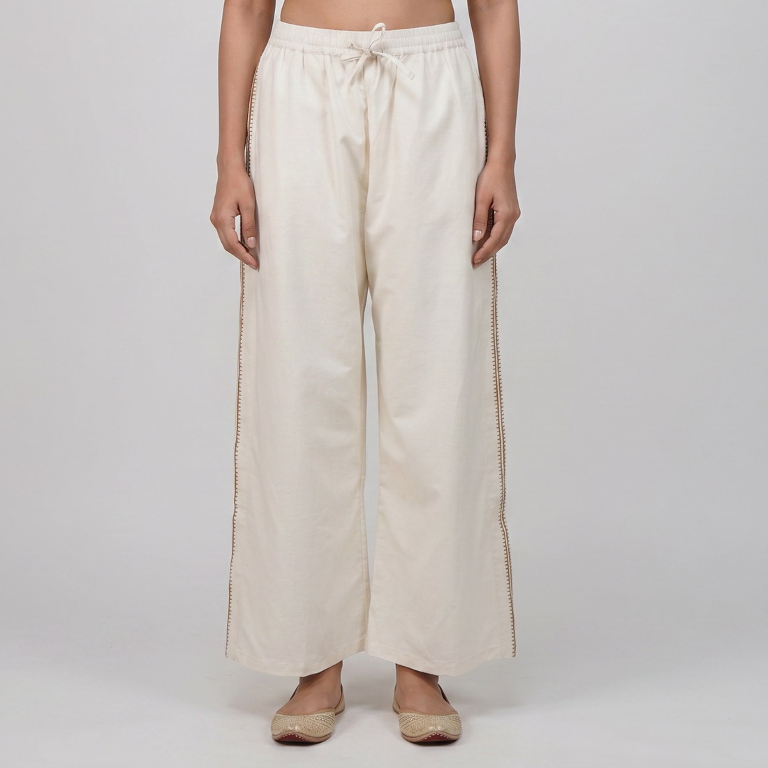 Cotton Embroidered Straight Palazzo