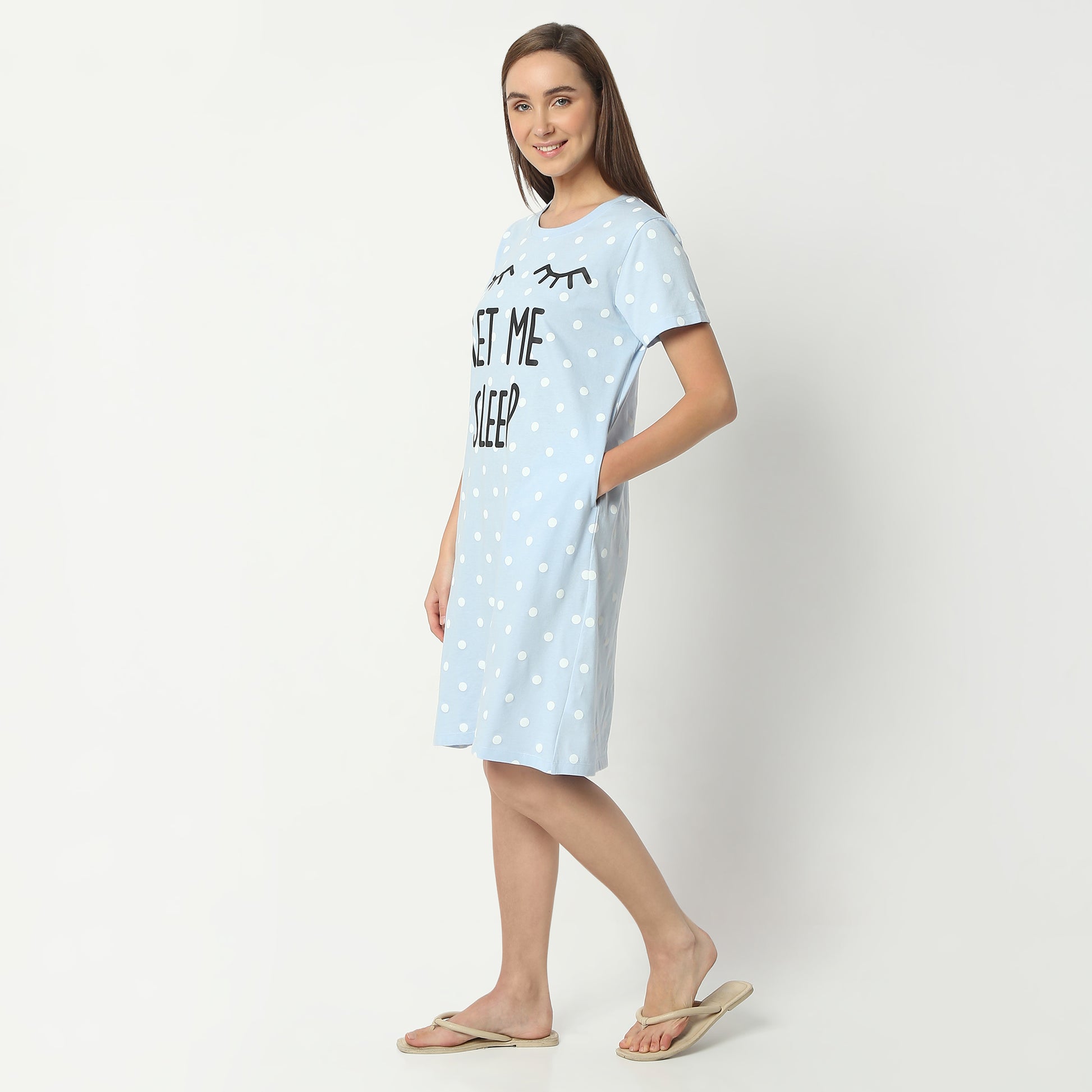 Regular Fit Floral Round Neck Knee Length Gown