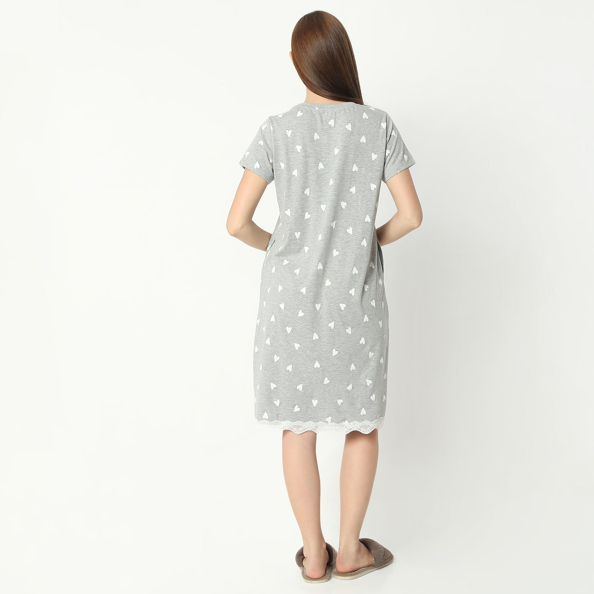 Regular Fit Floral Round Neck Knee Length Gown