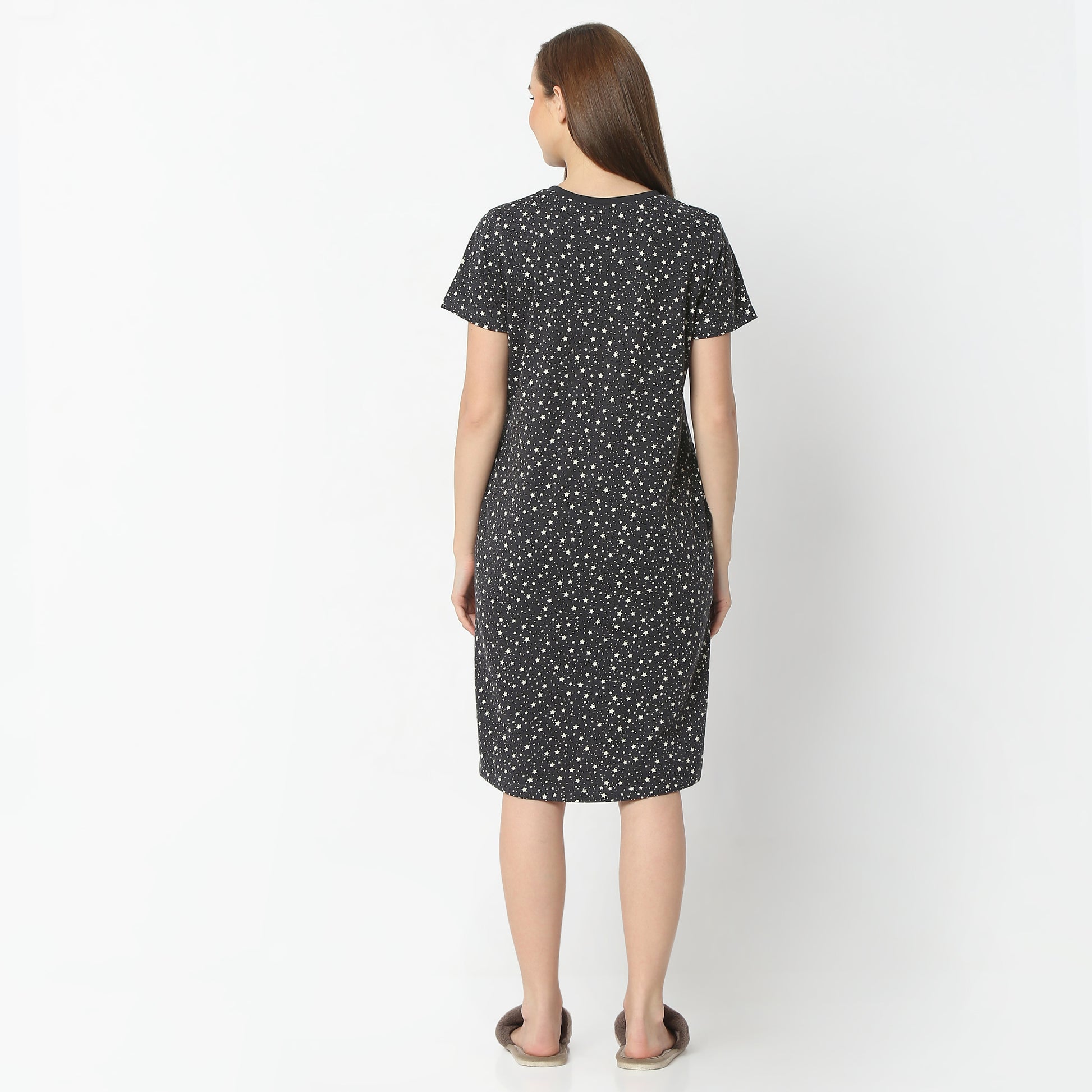 Regular Fit Floral Round Neck Knee Length Gown