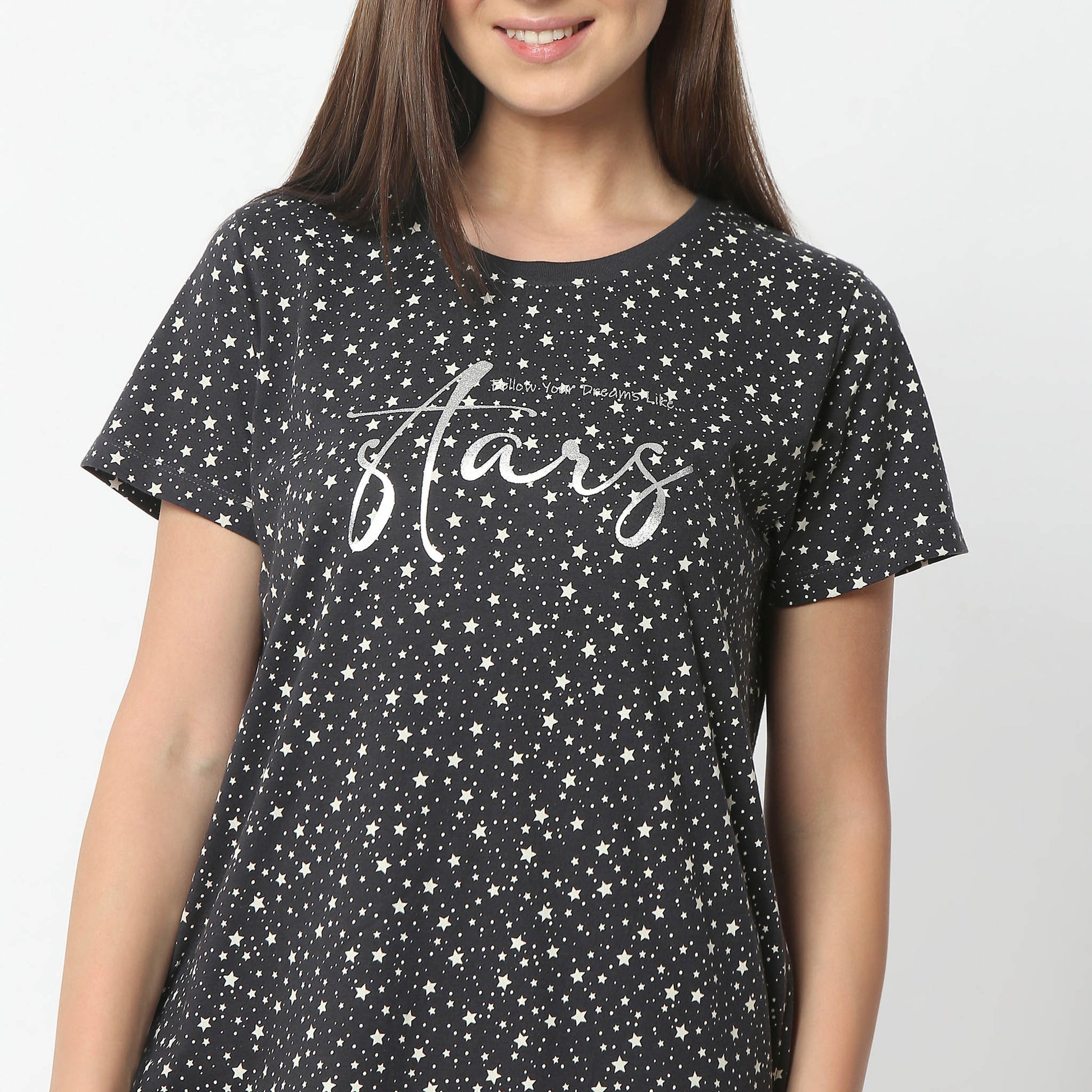 Regular Fit Floral Round Neck Knee Length Gown