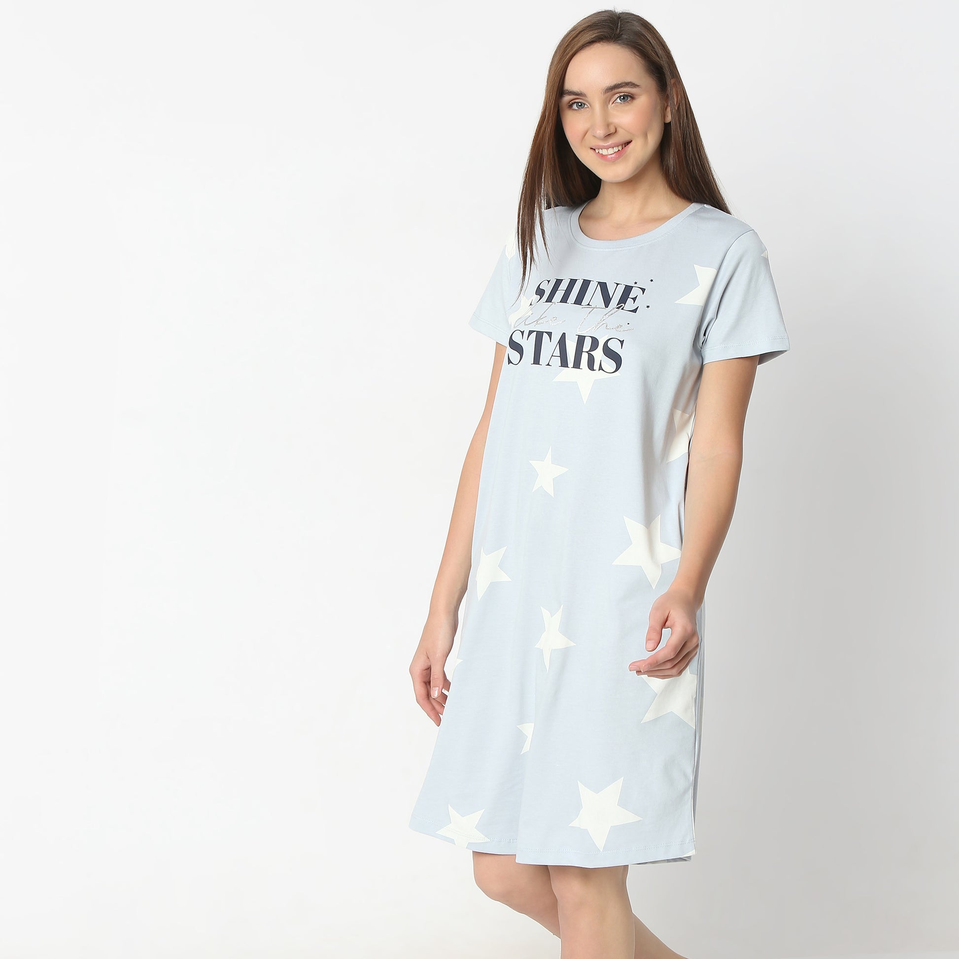 Regular Fit Floral Round Neck Knee Length Gown