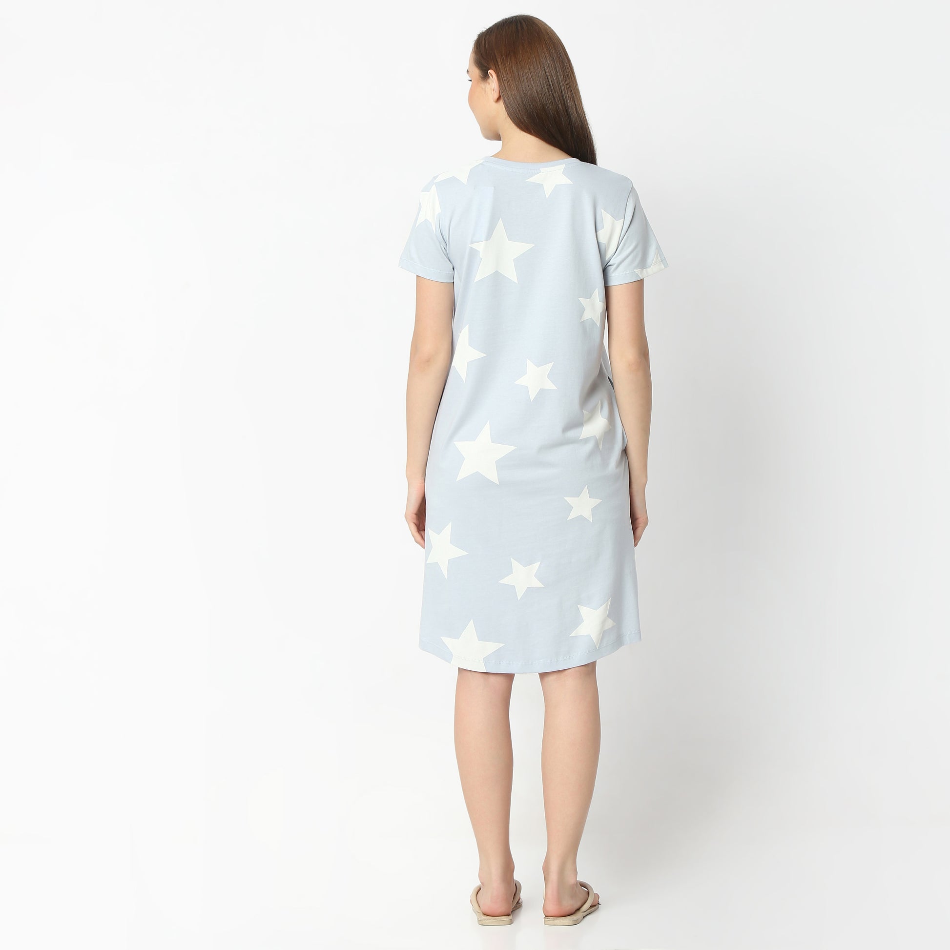 Regular Fit Floral Round Neck Knee Length Gown