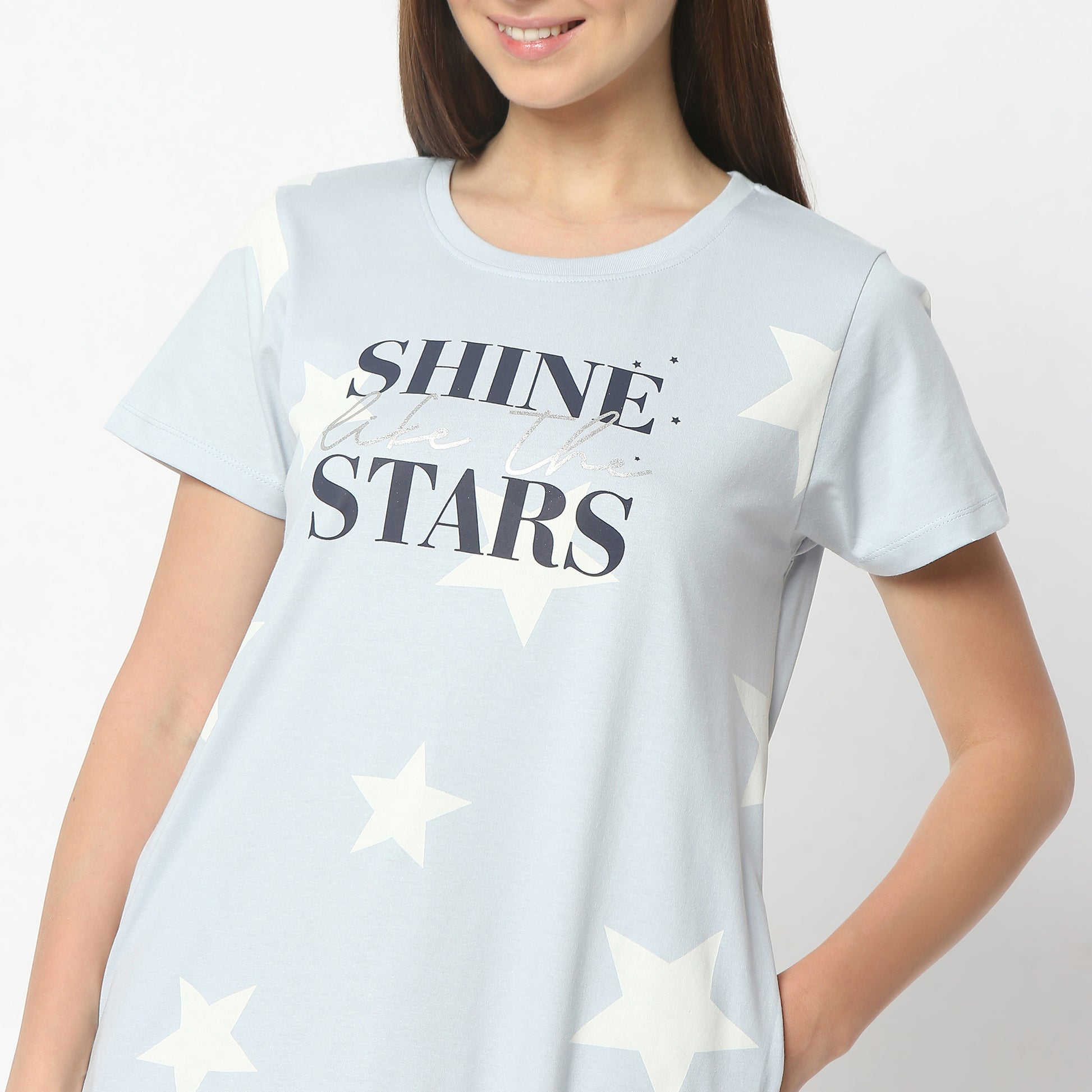 Regular Fit Floral Round Neck Knee Length Gown