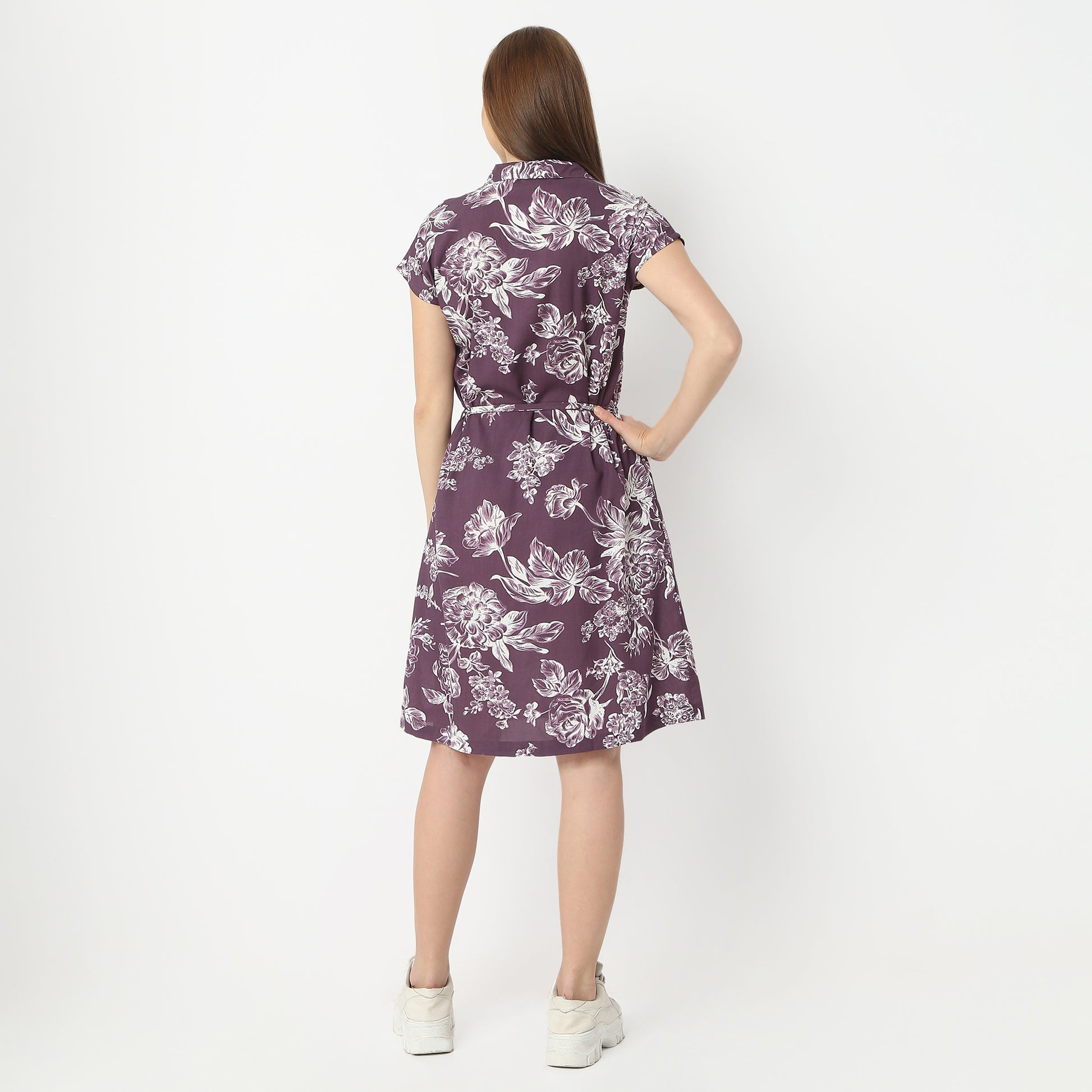 Regular Fit Floral Shirt Collar Short Length Gown