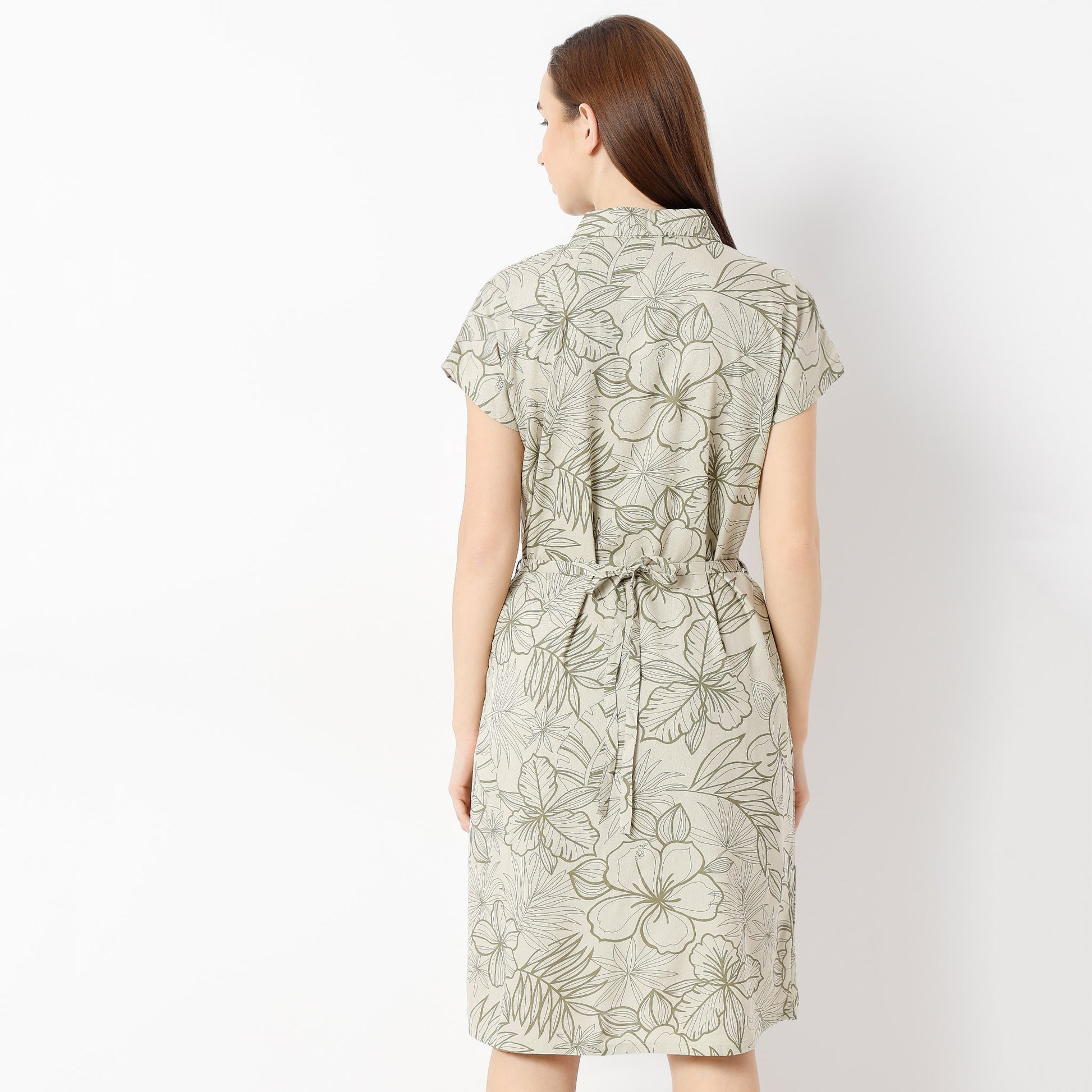 Regular Fit Floral Shirt Collar Gown