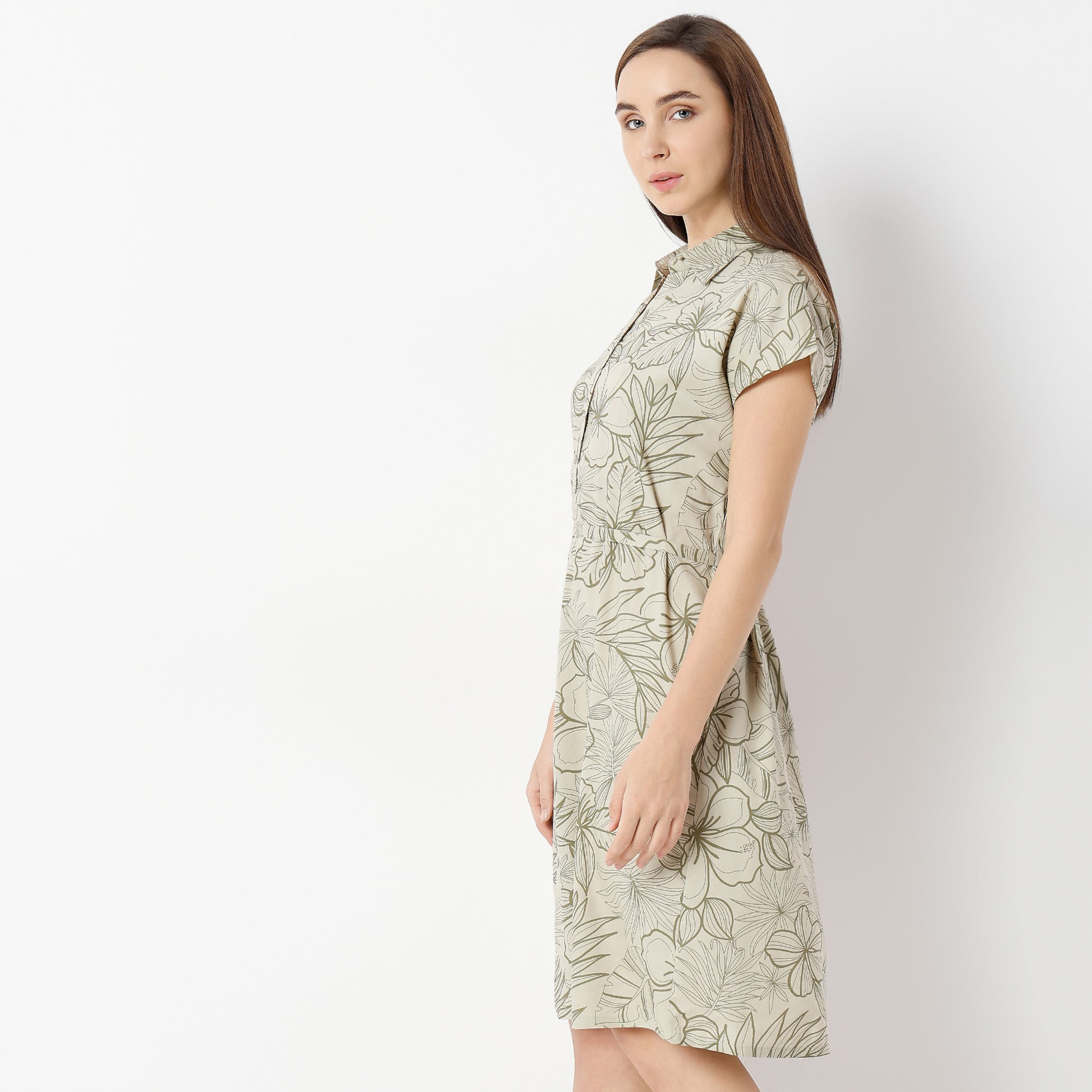 Regular Fit Floral Shirt Collar Gown