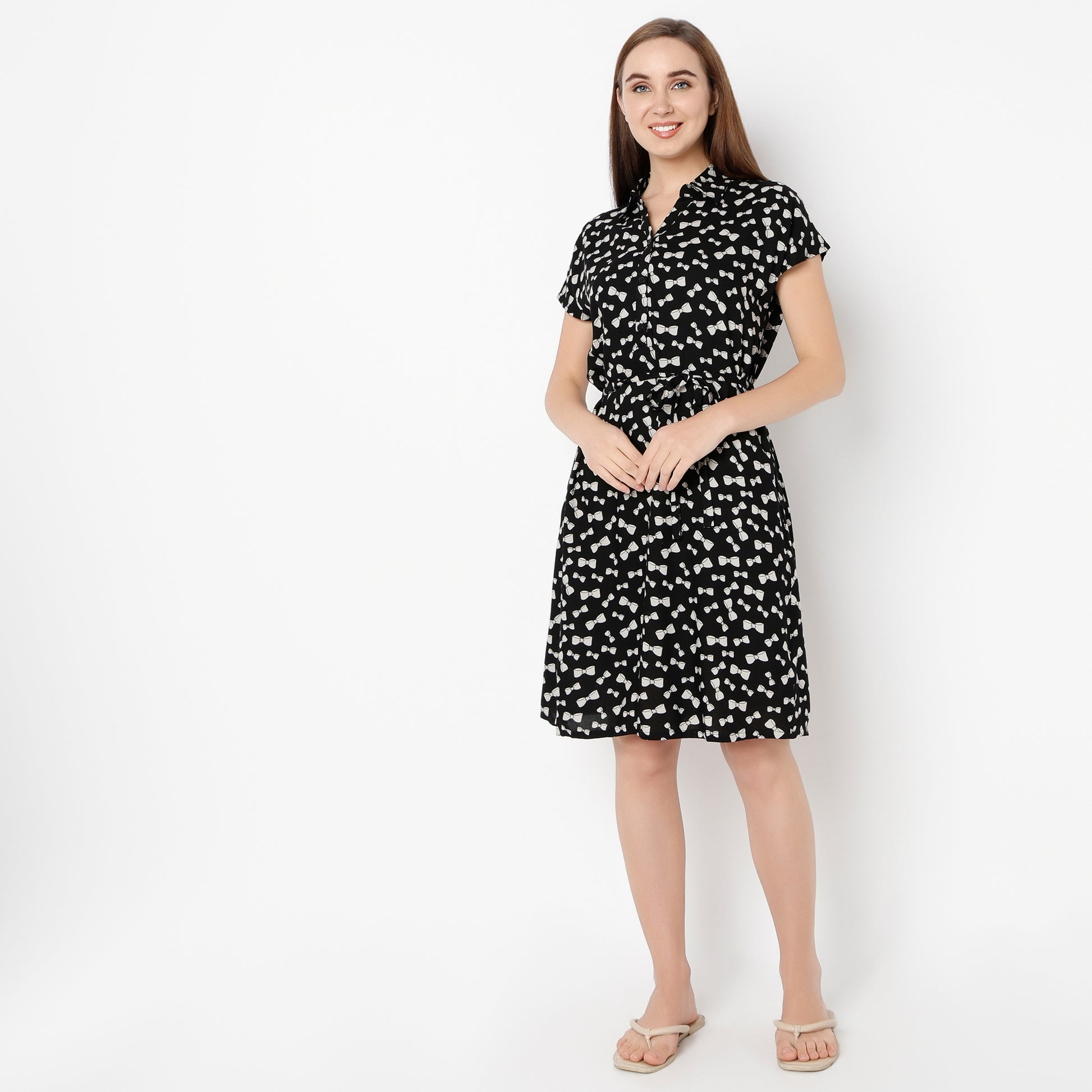 Regular Fit All Over Print Shirt Collar Gown