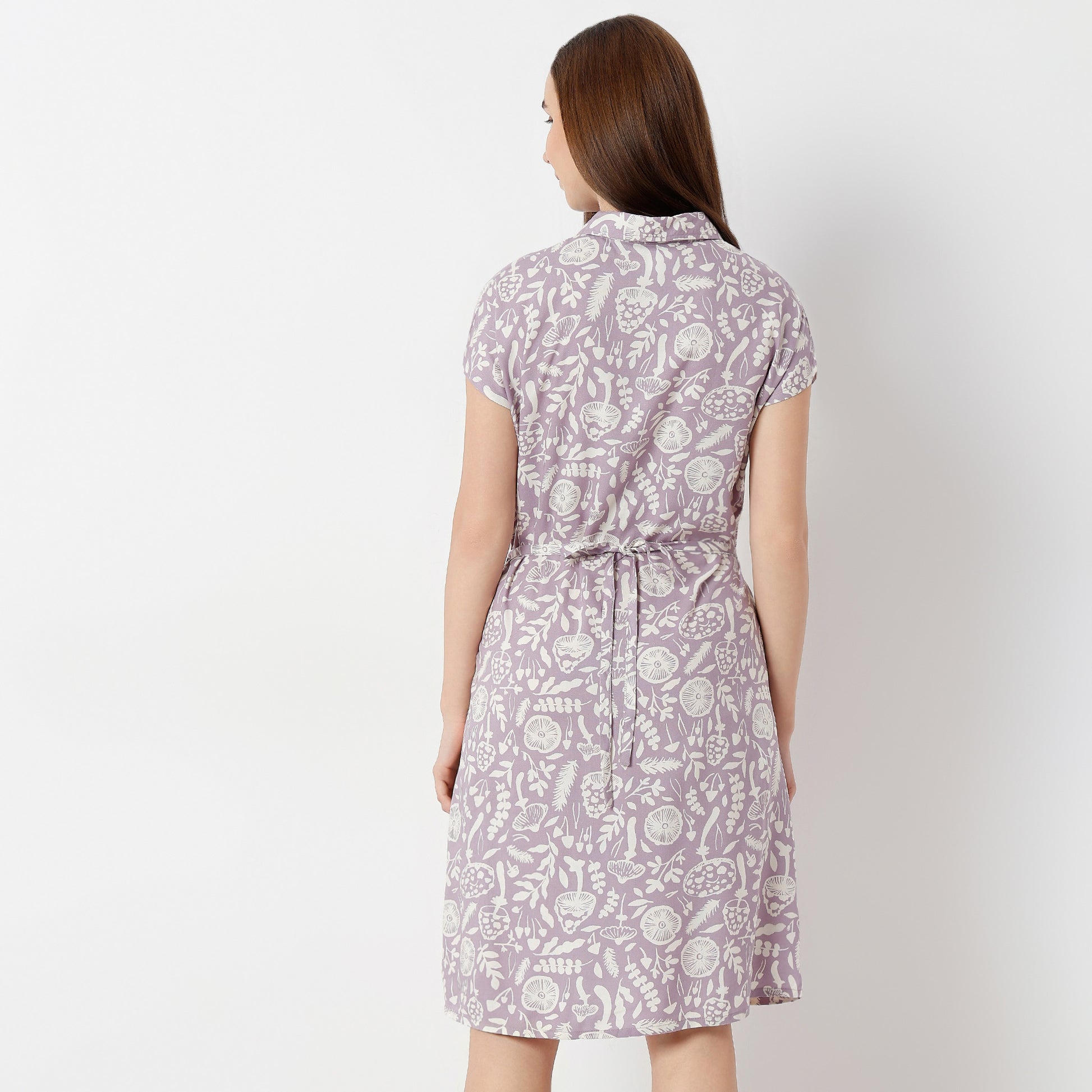 Regular Fit Floral Shirt Collar Gown