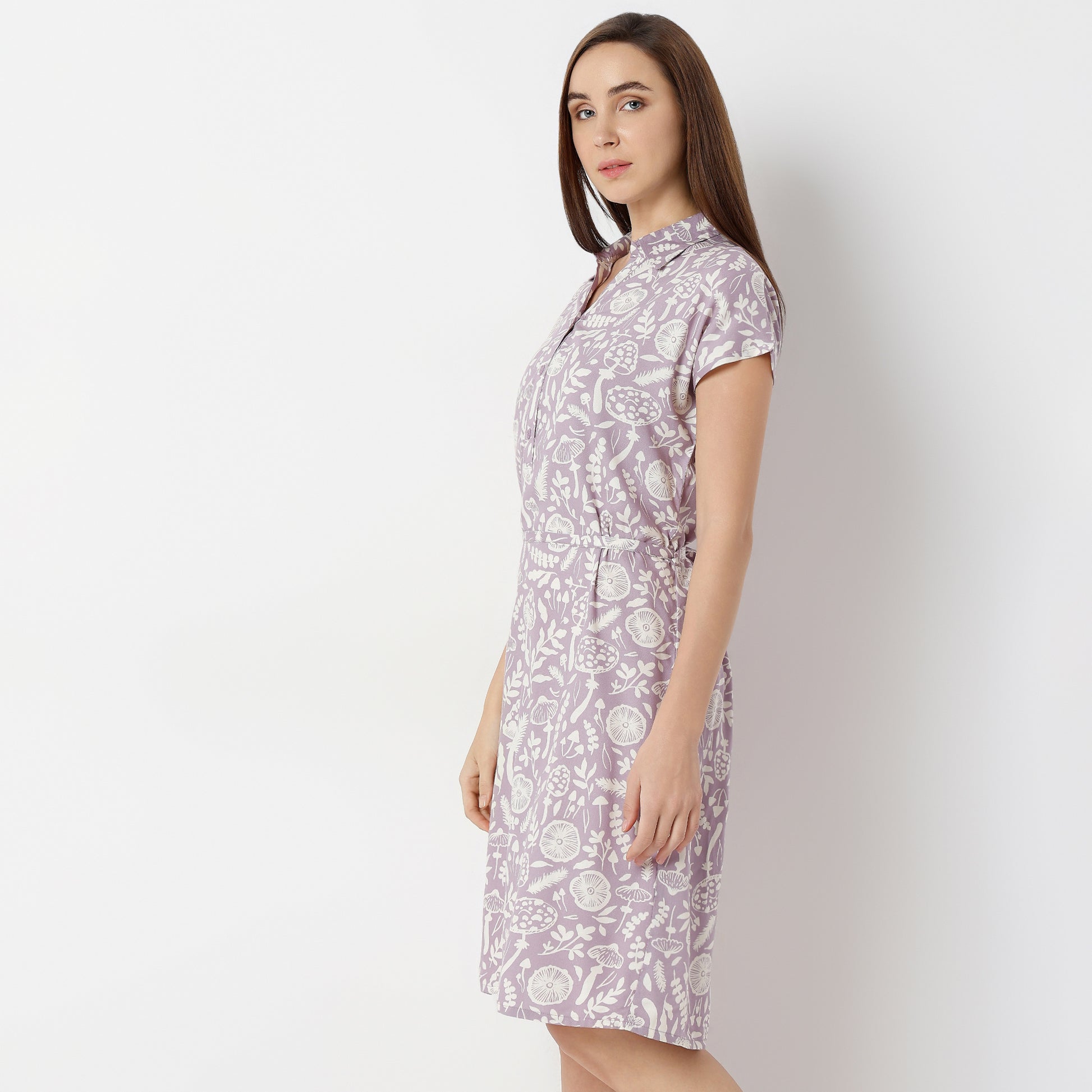 Regular Fit Floral Shirt Collar Gown