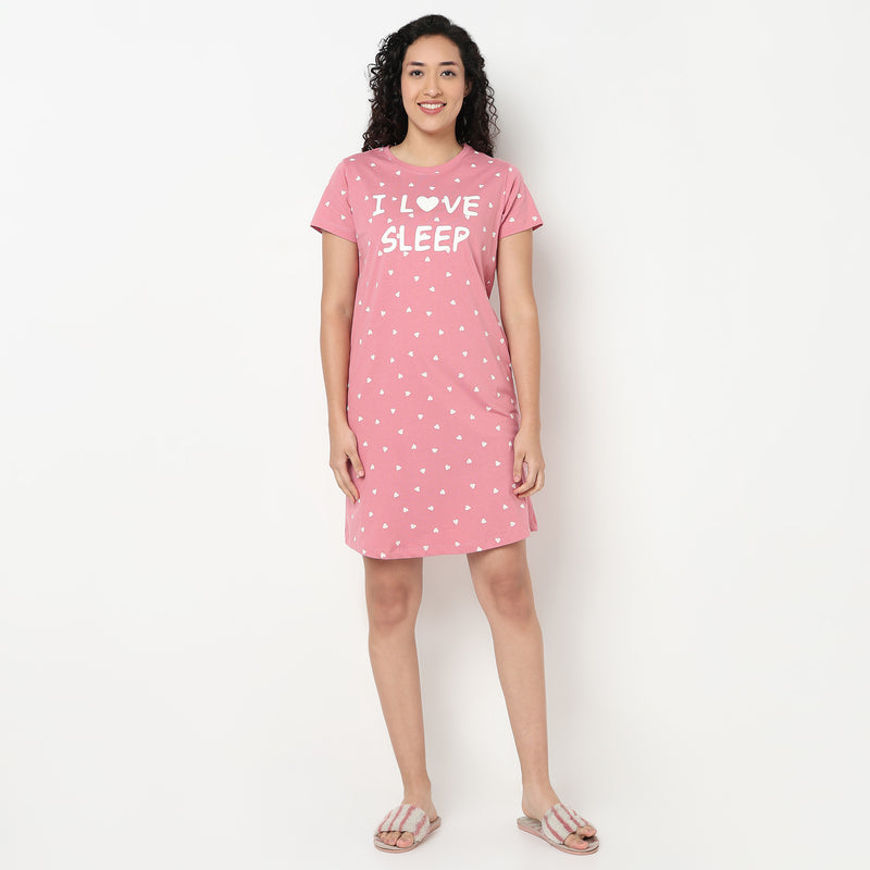Buy Women Regular Fit Printed Short Sleeve Gown  - Style Union