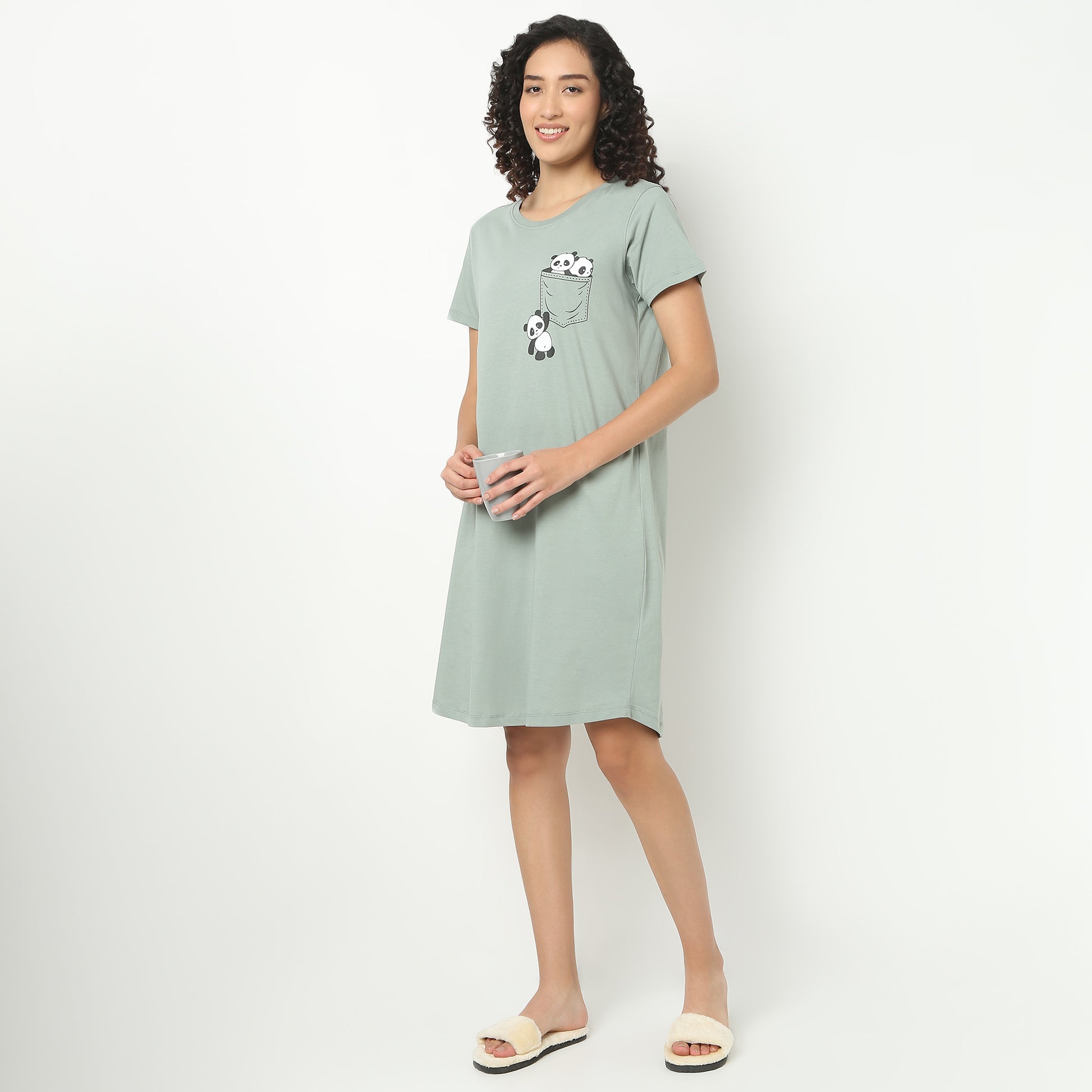 Chest Printed Night Short Gown