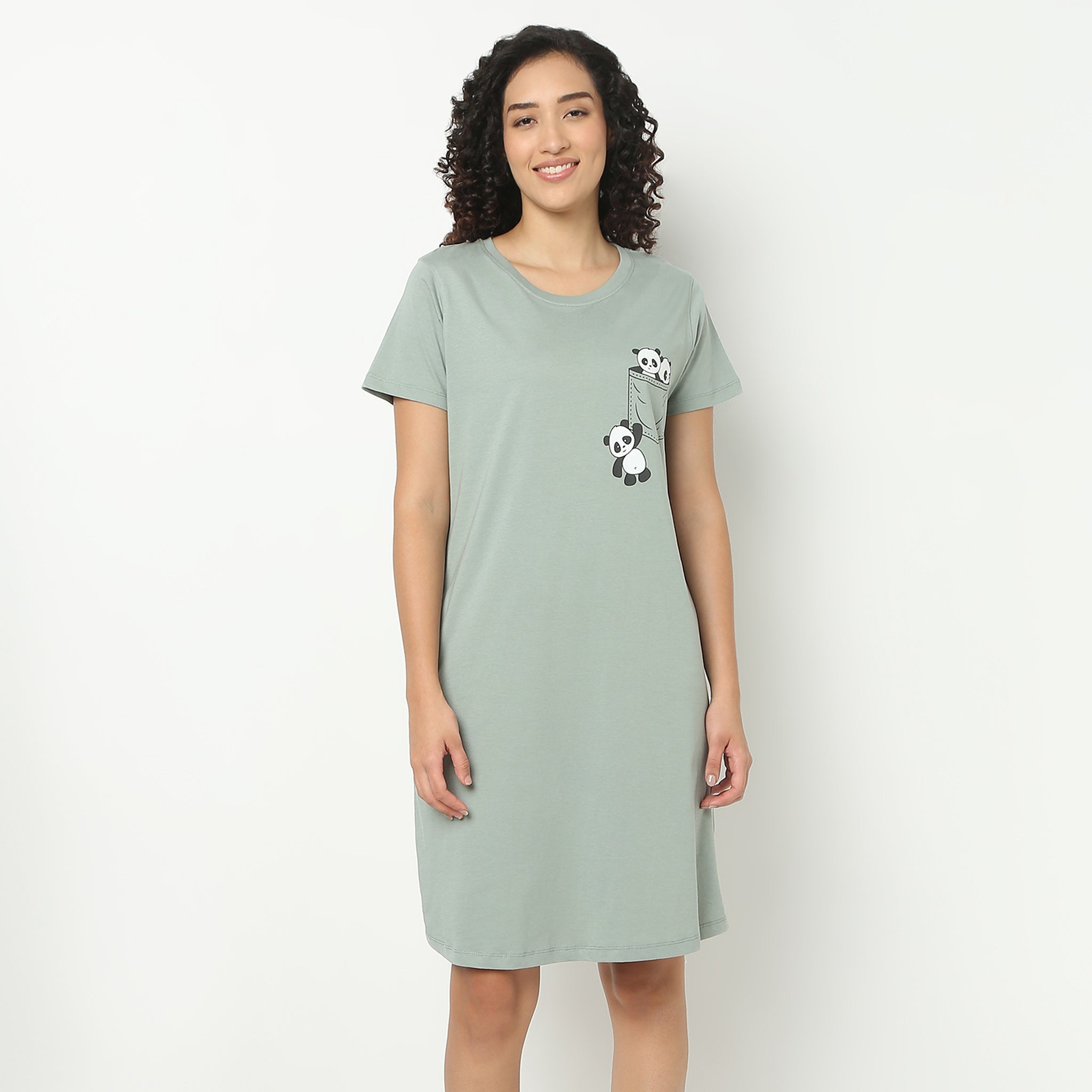 Chest Printed Night Short Gown