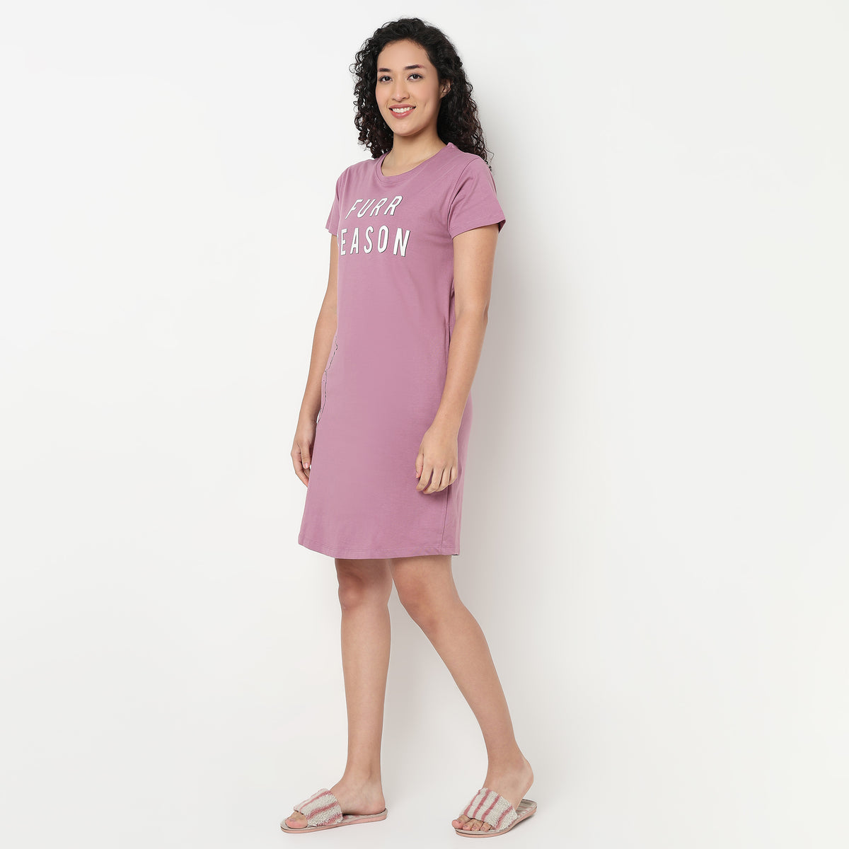 Buy Women Regular Fit Printed Short Sleeve Gown  - Style Union