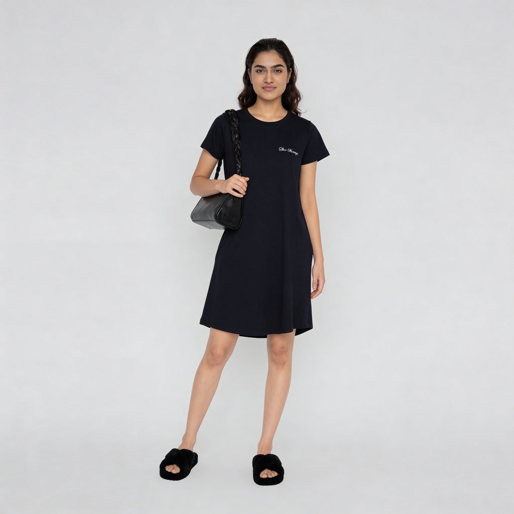 Cotton Printed Crew Neck Short Gown