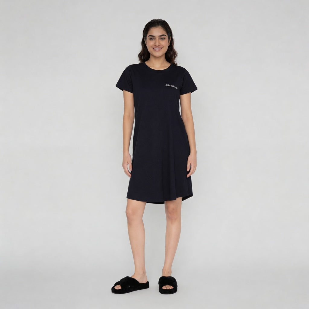 Cotton Printed Crew Neck Short Gown