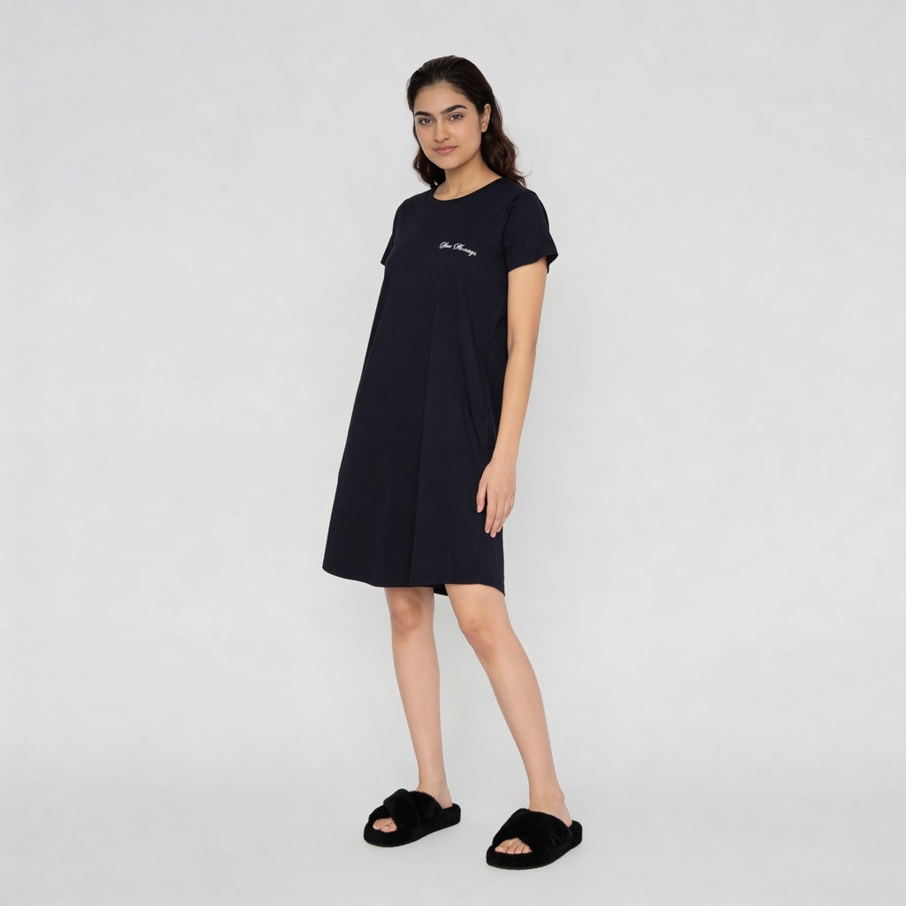 Cotton Printed Crew Neck Short Gown