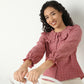 Full Front Button Placket Peter Pan Collar With Ruffle Trim Shirt